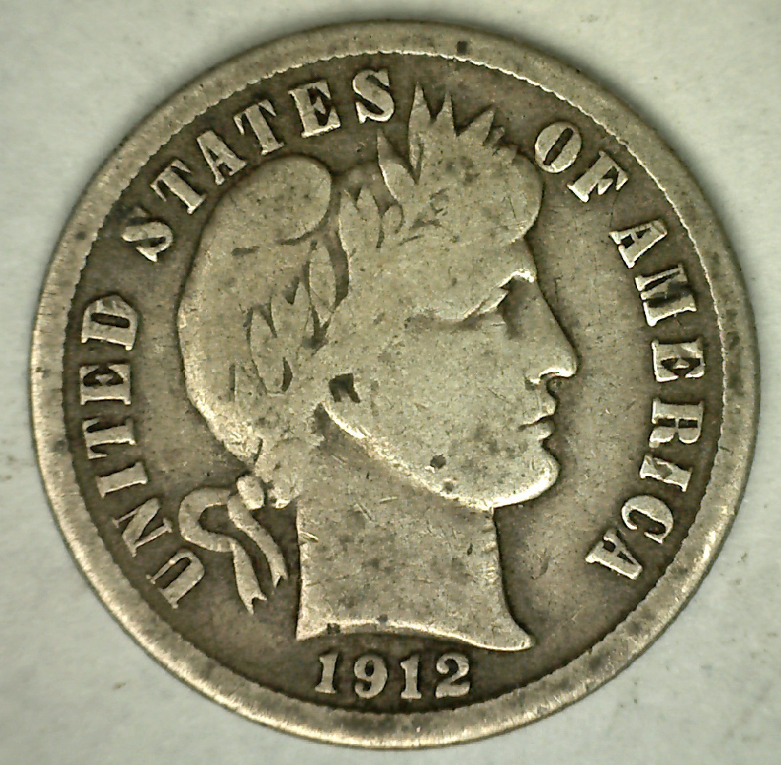 1912 S Silver Barber Dime 10c US Type Coin San Francisco Mint Circulated VG