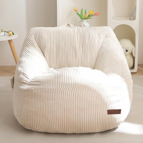 Kids Bean Bag Chair, Bean Bag Couch with Handle, Comfy Toddler Standard Beige