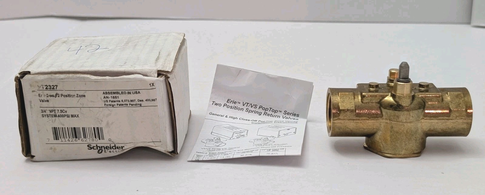 Schneider Electric VT2327 Erie 2-Way 2 Position Valve 3/4" NPT 7.5 Cv 400PSI NEW