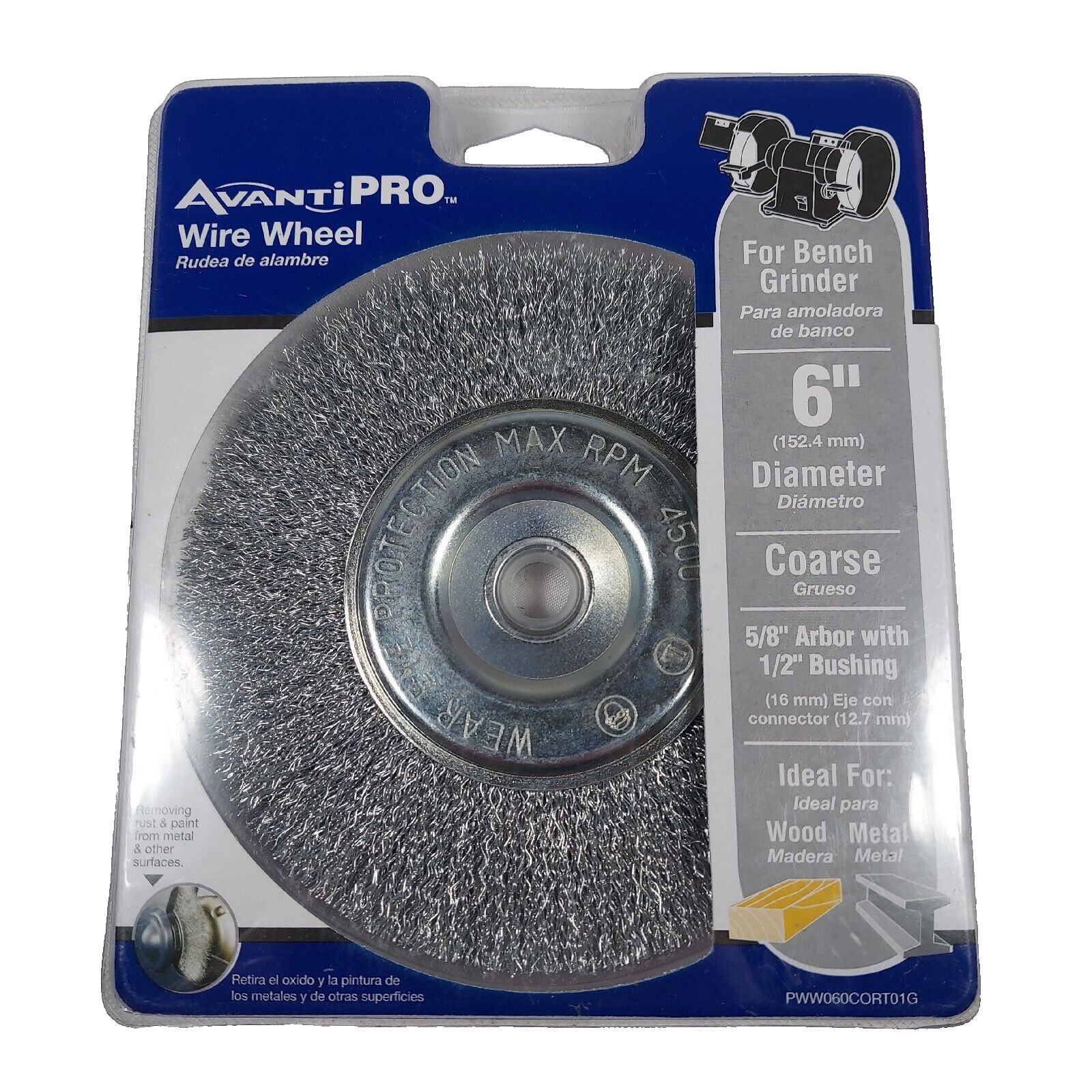 NEW Avanti Pro 6" Course Wire Wheel for Bench Grinder 5/8" Arbor 1/2" Bushing