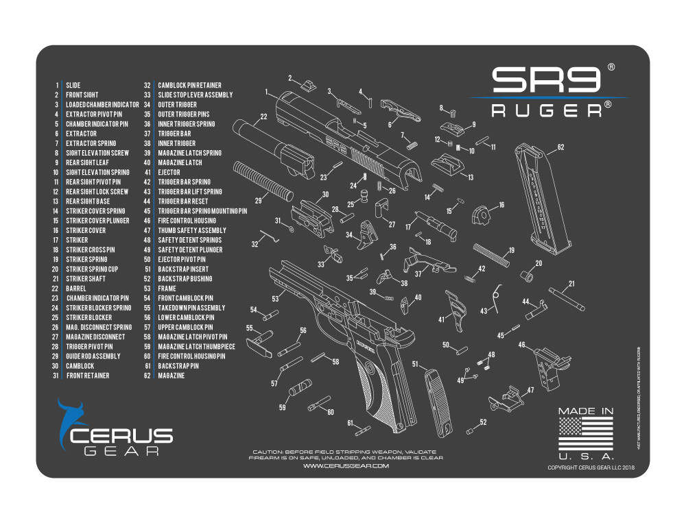 For Ruger SR 9  Armorers Cleaning Mat Cerus Gear PREMIUM  Made in USA