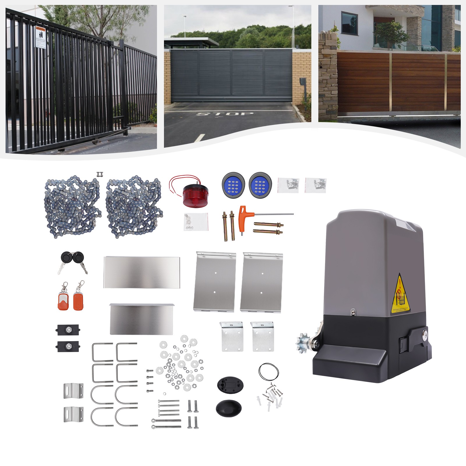 2500lbs Electric Automatic Sliding Gate Opener Motor Keypad+2 Remote Control