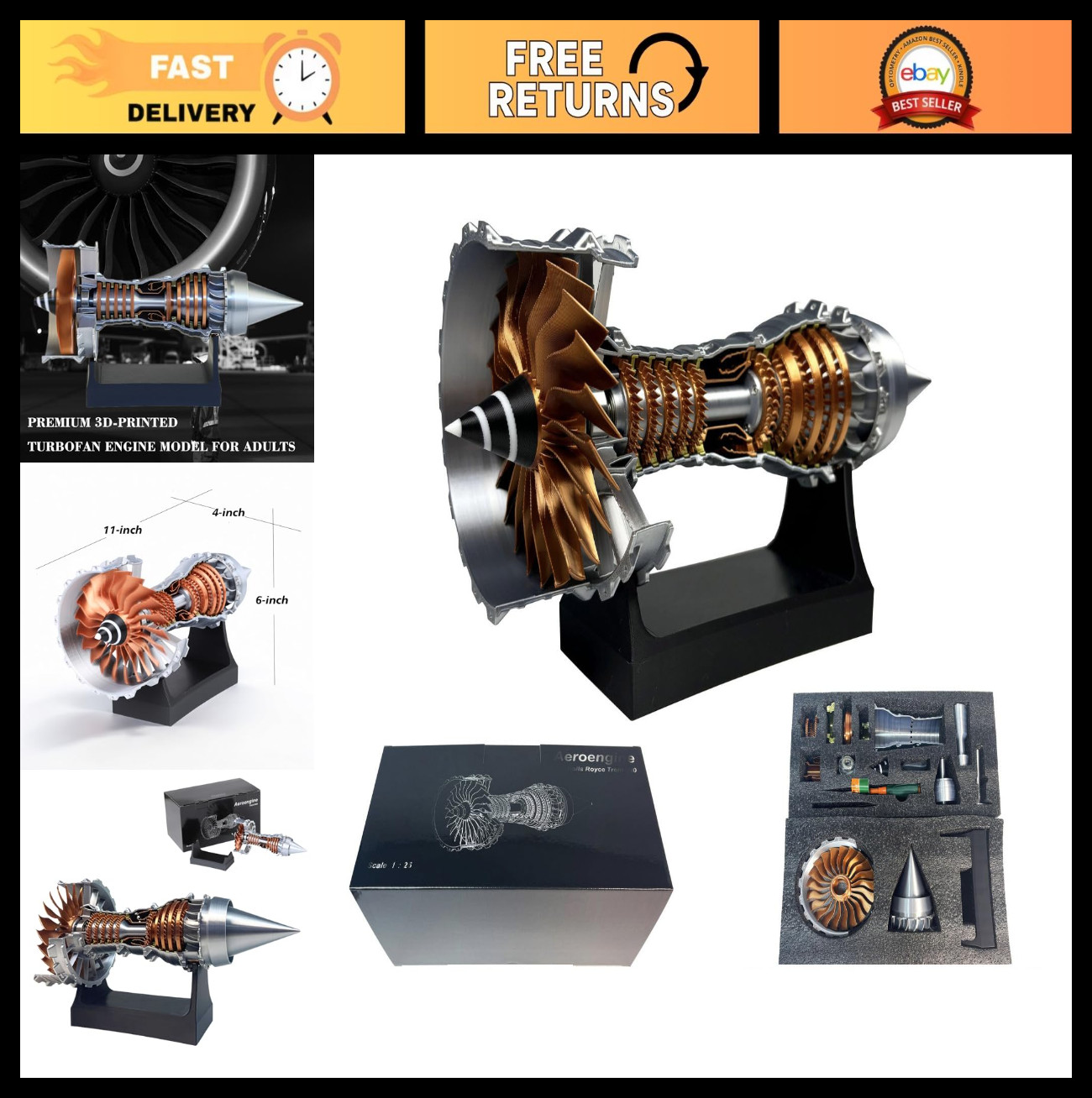 11-Inch Turbofan Engine Model Kit - Realistic 3D Printed Jet Engine Display Toy,