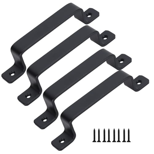 Sliding Barn Door Handles Black 4 Pack,7.4 inch Heavy Duty Rustic Gate Handle