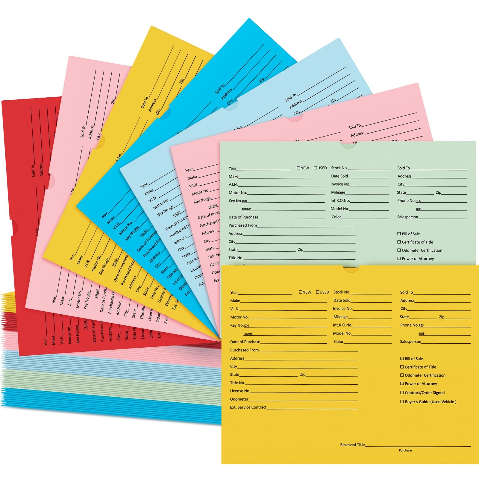120 Pcs 9 x 12 In Vehicle Dealer Jackets for Car Sales 32lb Colored Printed D...