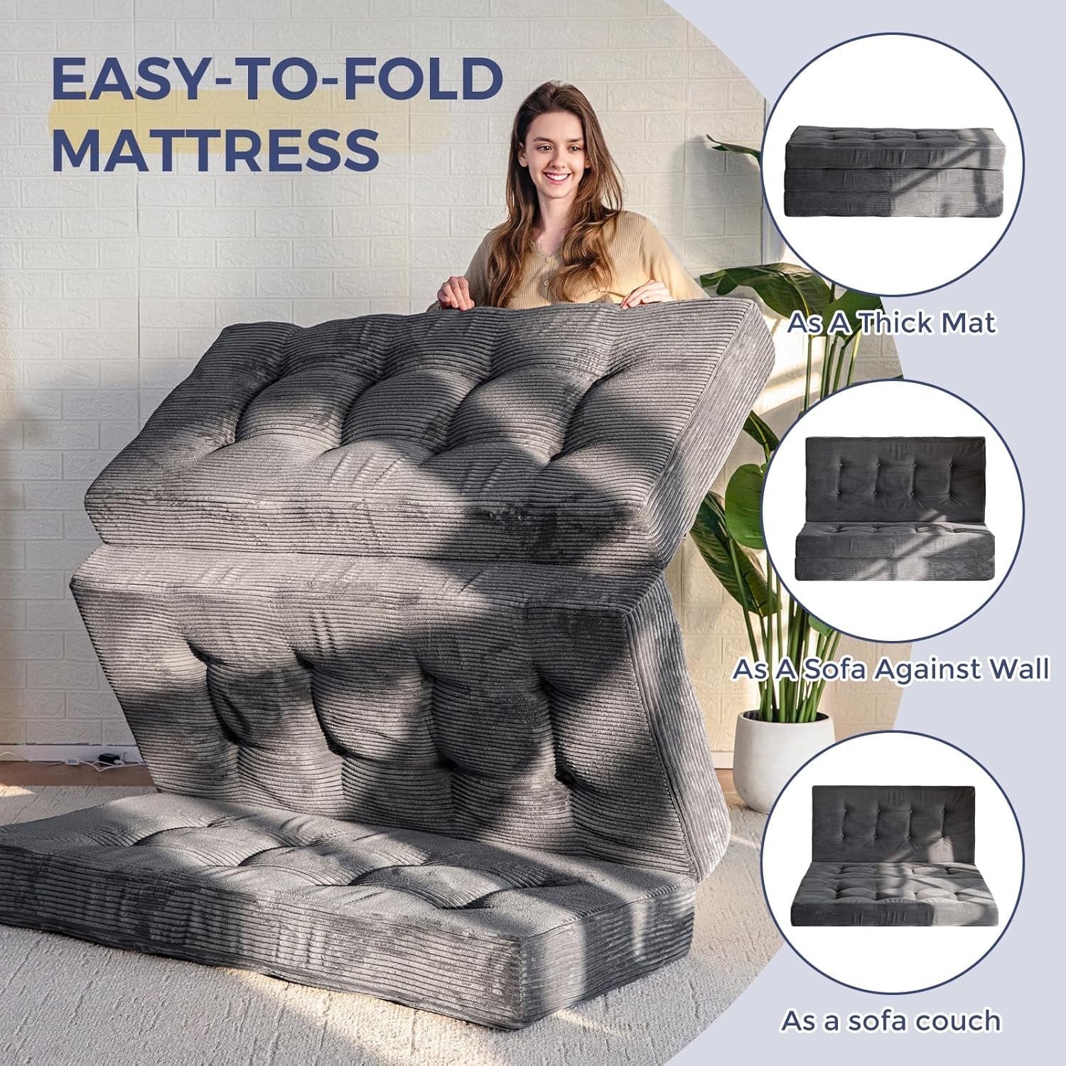 MAXYOYO 6 Inch Tri-fold Mattress, Tufted Folding Memory Foam Mattress 35" x 75"