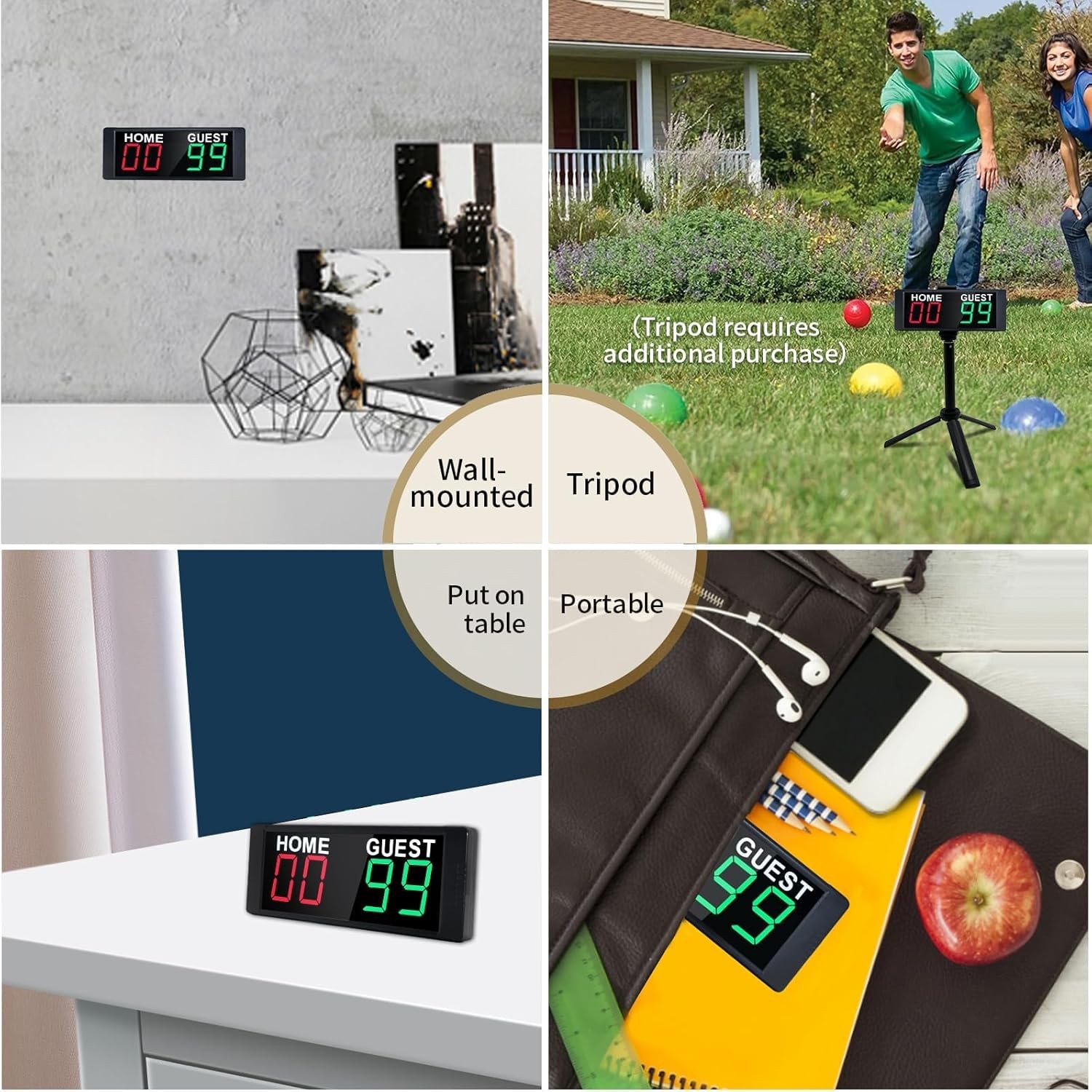 Portable Electronic Scoreboard with 2 Button Control, Digital Scoreboard with...