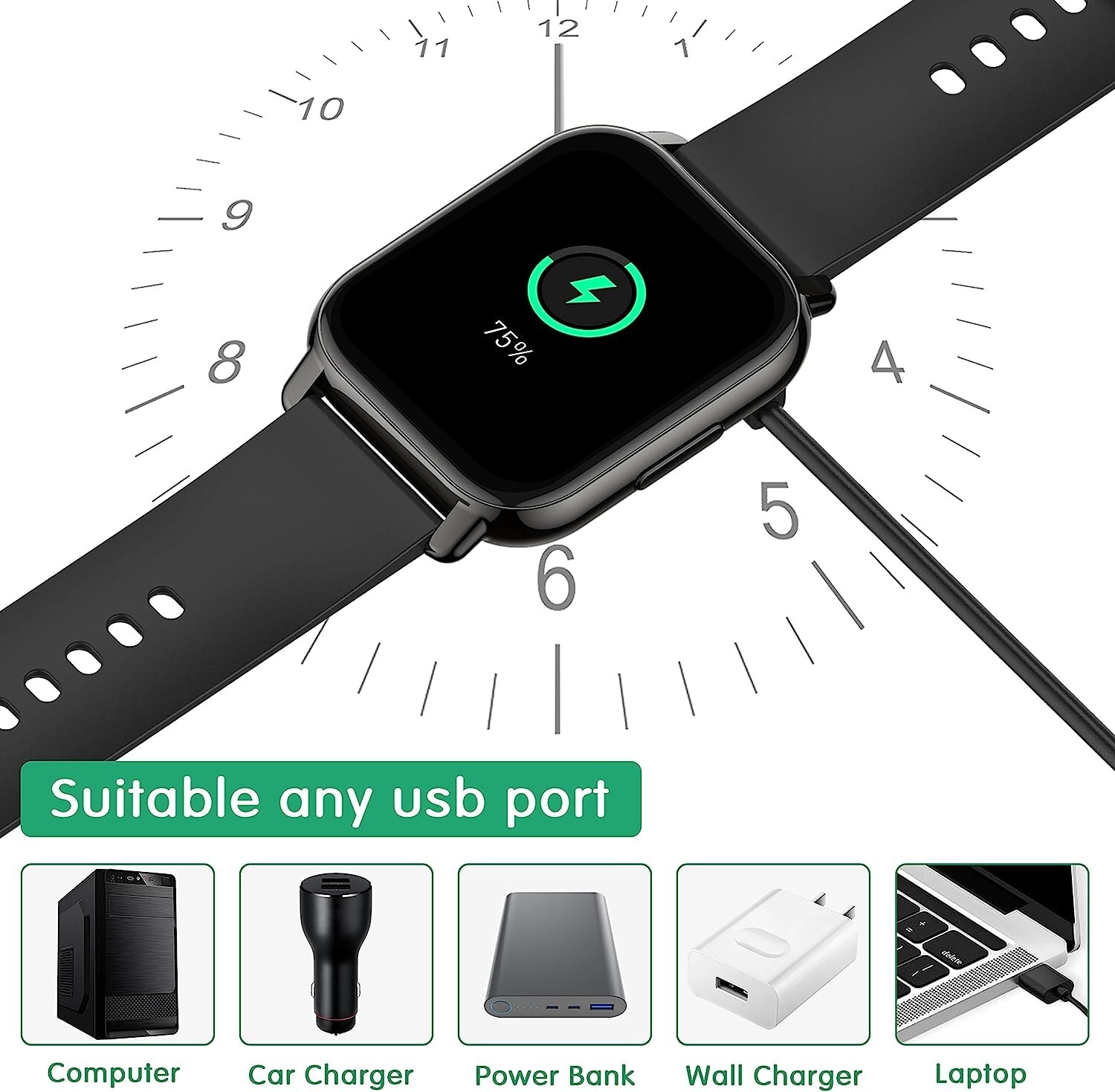 SMART WATCH CHARGER CABLE Magnetic USB 2-Pack Compatible Popglory P66 Portable