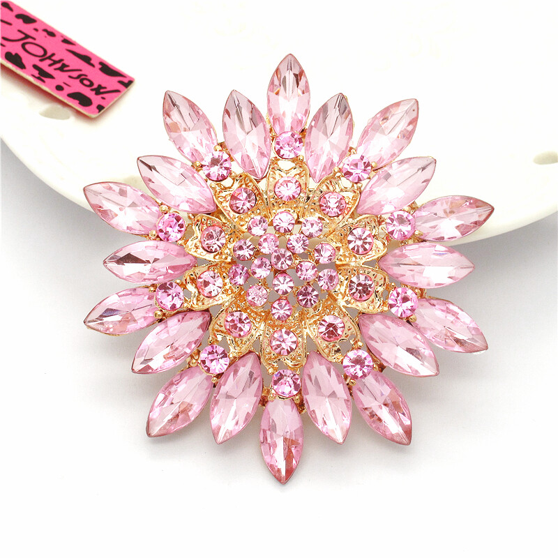 New Pink Crystal Rhinestone Big Sunflower Fashion Women Charm Brooch Pin Gifts