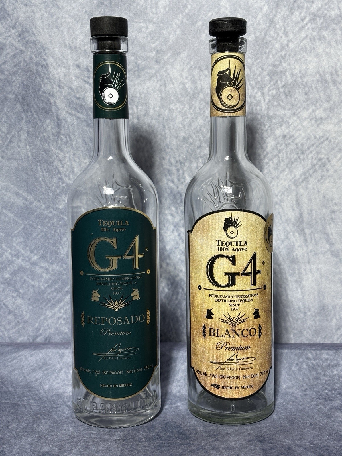 G4 Tequila Blanco Reposado Lot of 2 Decorative Bottles