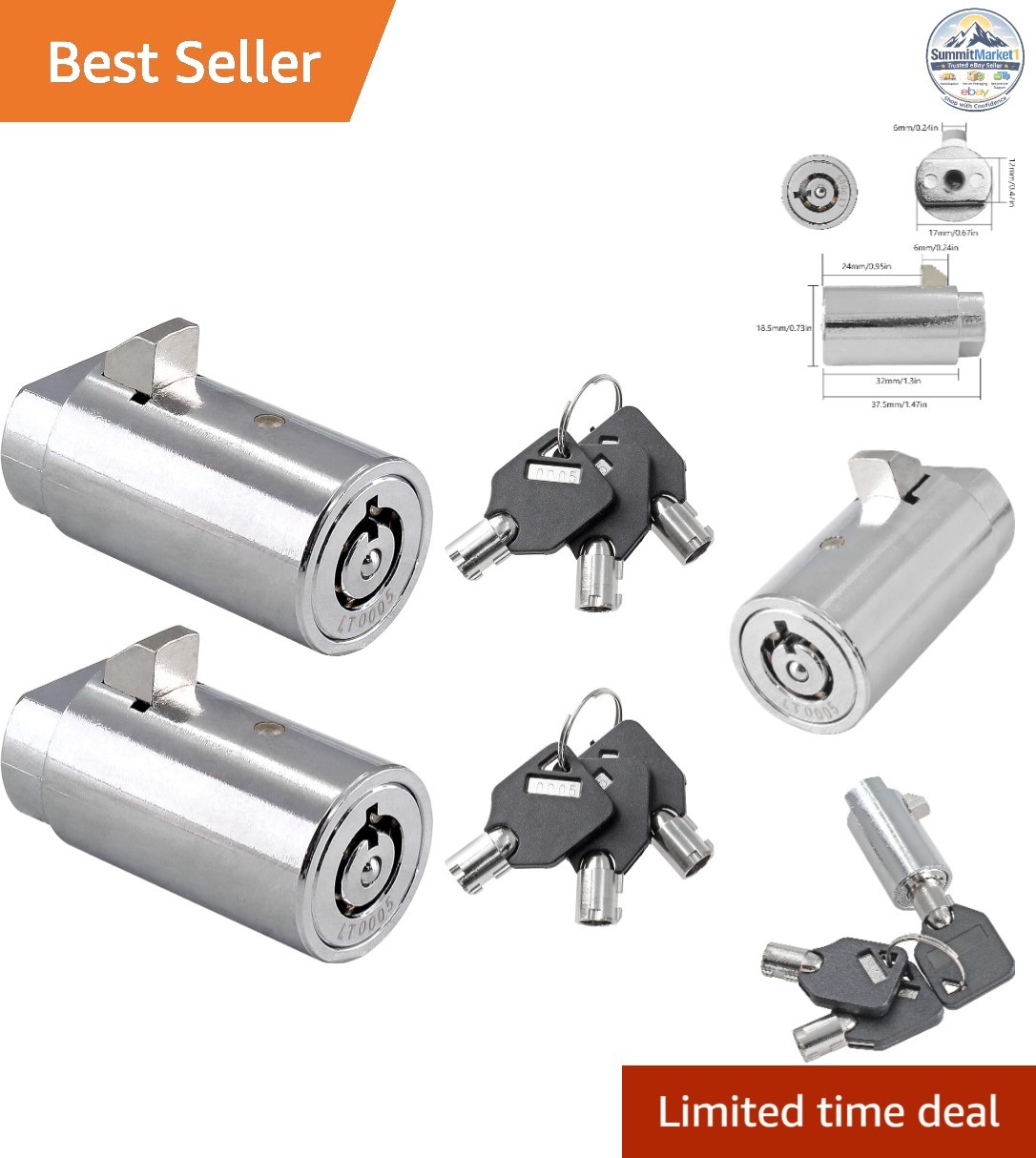 Vending Machine Lock and Key Set, Keyed Alike, Tubular Keyway