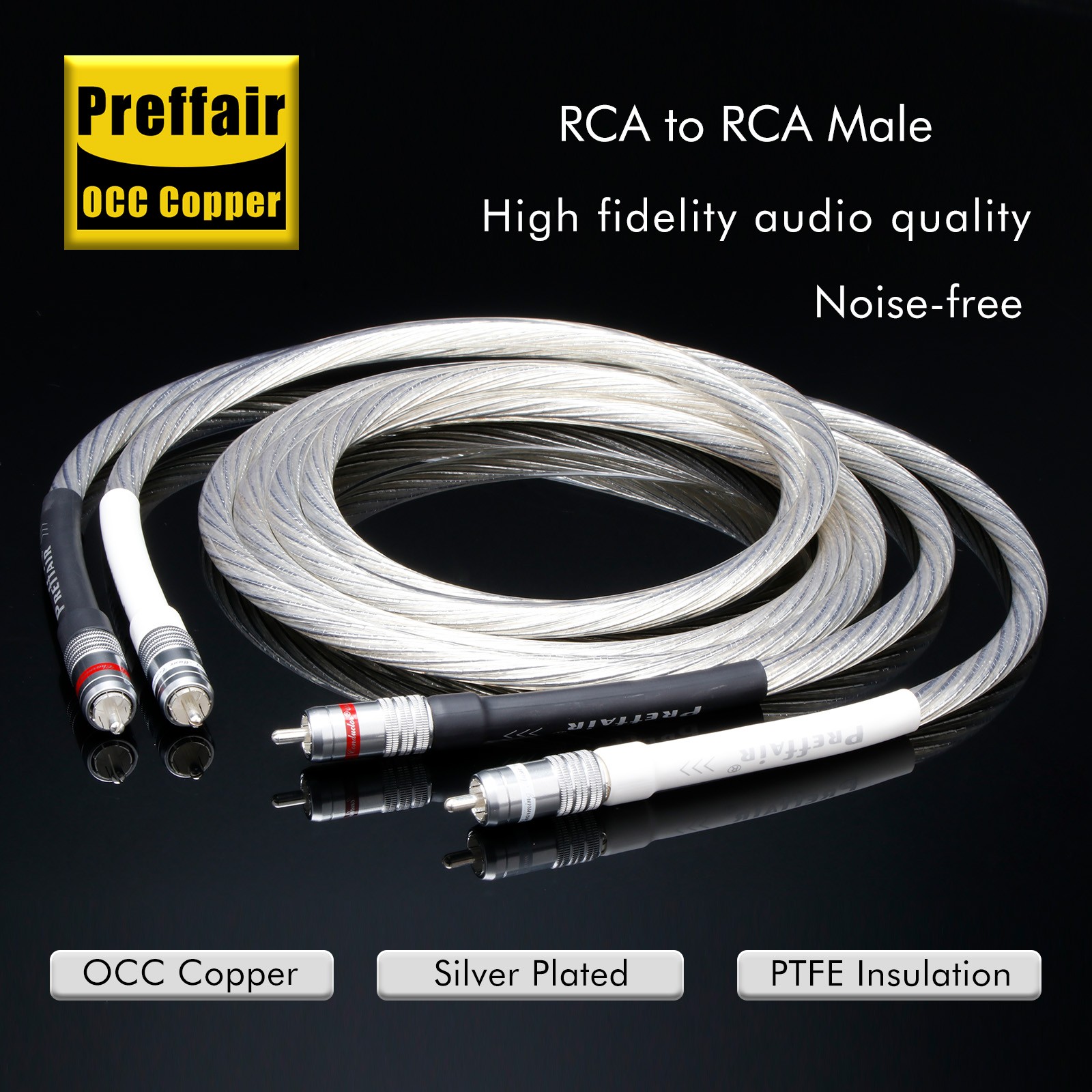 Preffair HIFI RCA to RCA OCC Copper Cable Silver Plated Plug PTFE Insulation