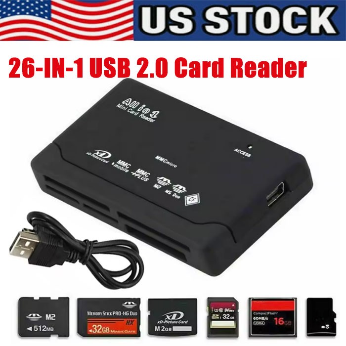 Memory Card Reader Mini 26-IN-1 USB 2.0 High Speed For CF xD SD MS SDHC LOT