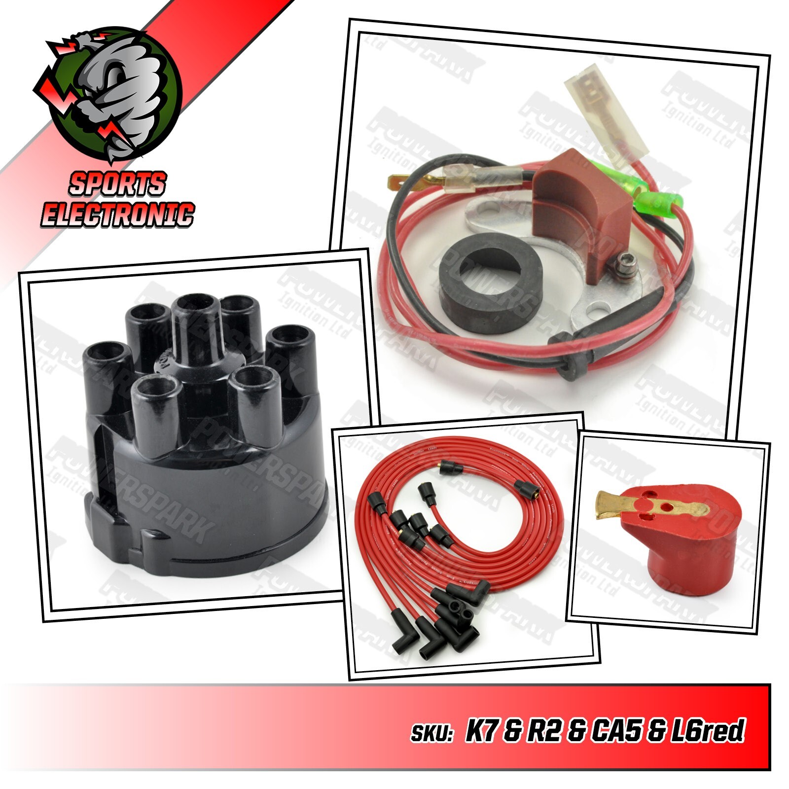 Jaguar XJ6 S1 and S2 45D6 Electronic Ignition Cap Rotor Arm 8mm Red HT Leads