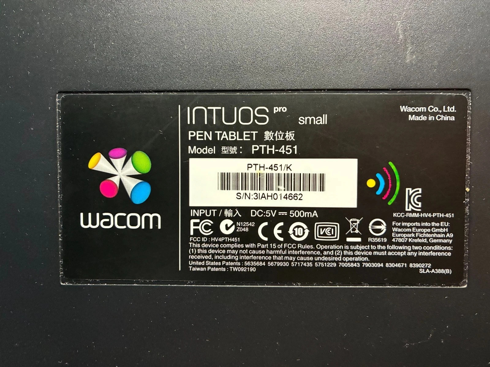 Wacom Intuos Pro Small PTH-451 Graphics Tablet No Pen