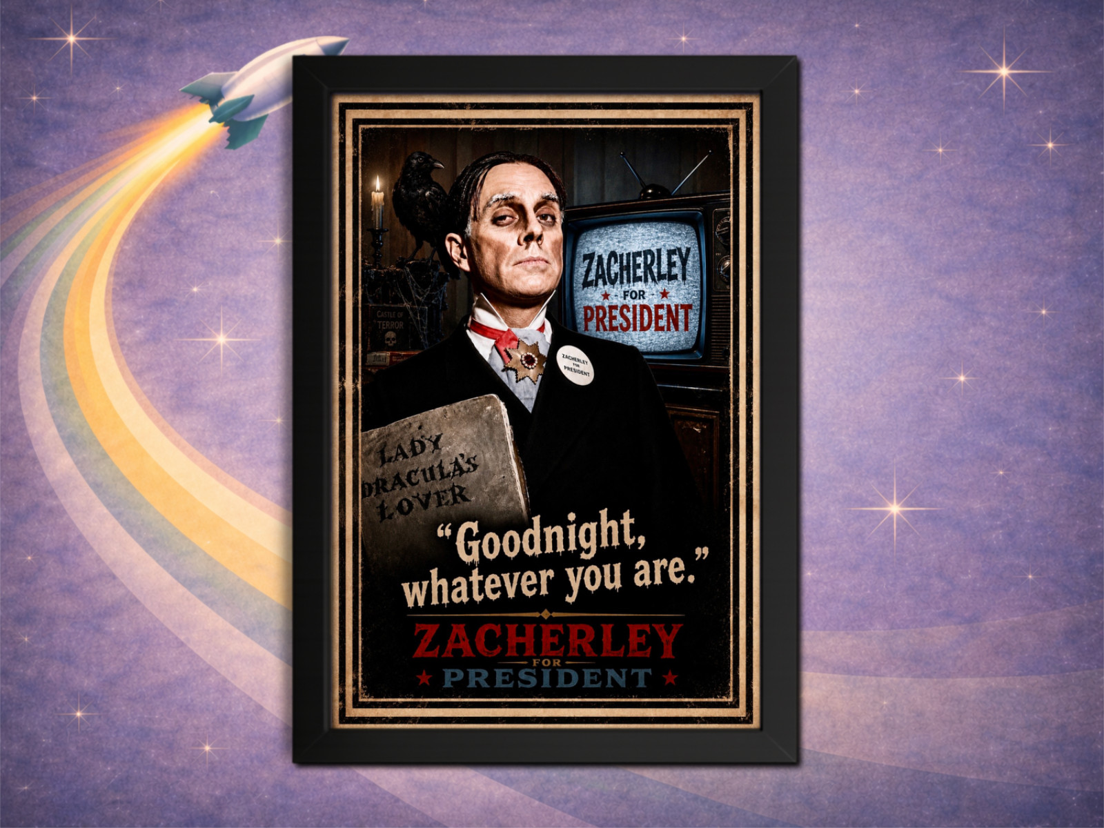 Framed Zacherley For President Goodnight Whatever You Are Horror Host Art