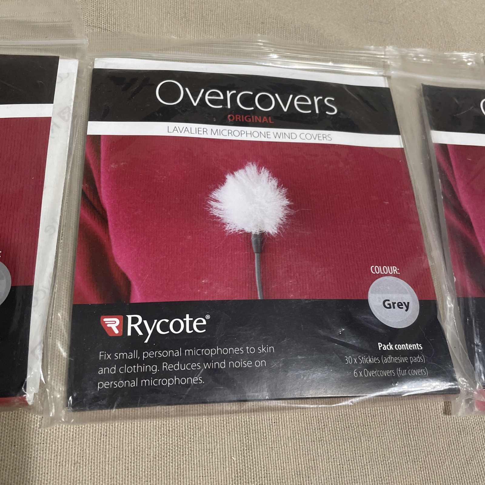 Rycote Overcovers - Black, (2) Grey (30 Pack with Stickies)