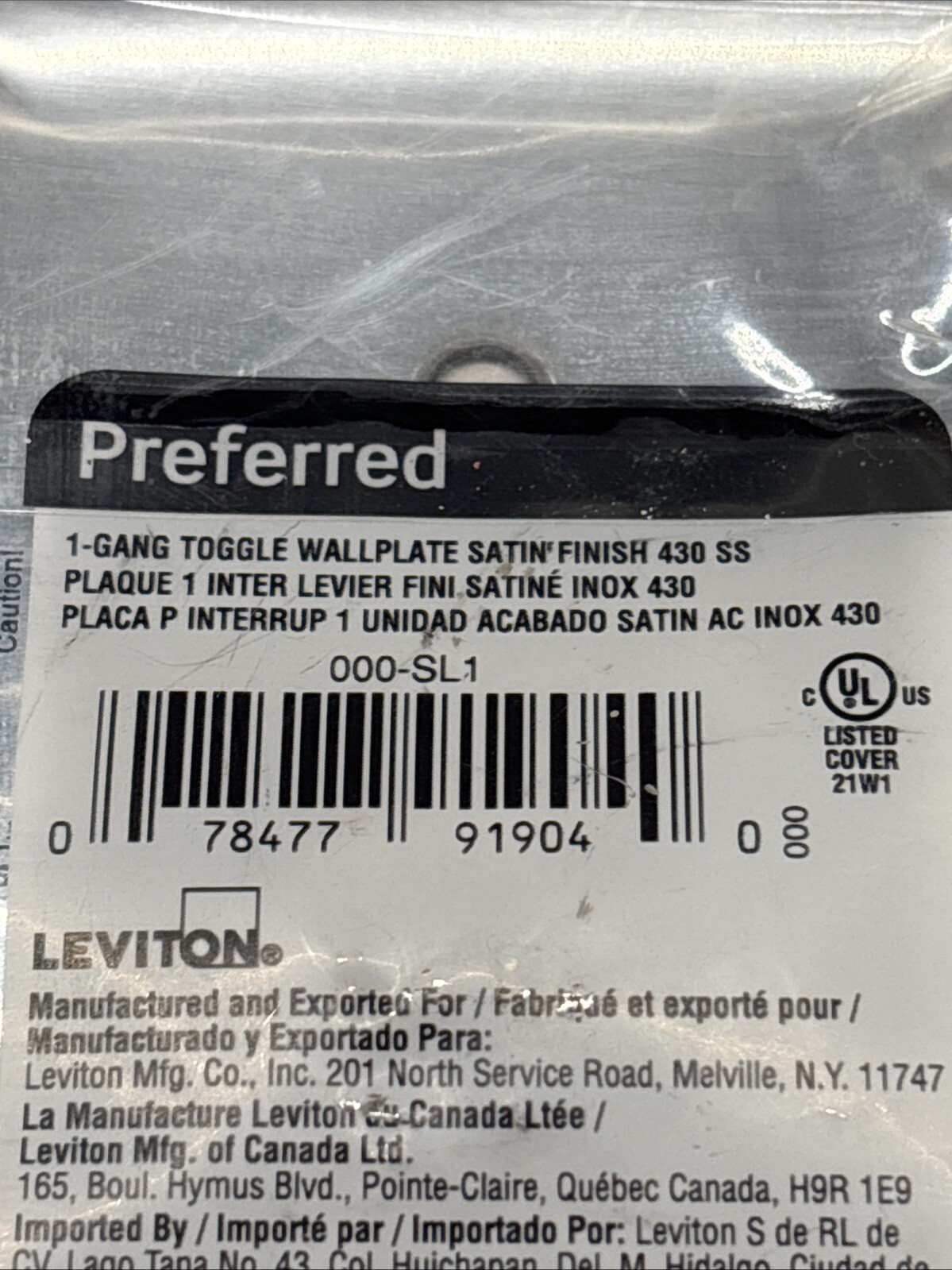 8 X Leviton 1 Gang Toggle Electrical Wall Plate Cover Satin Finish Genuine (B18