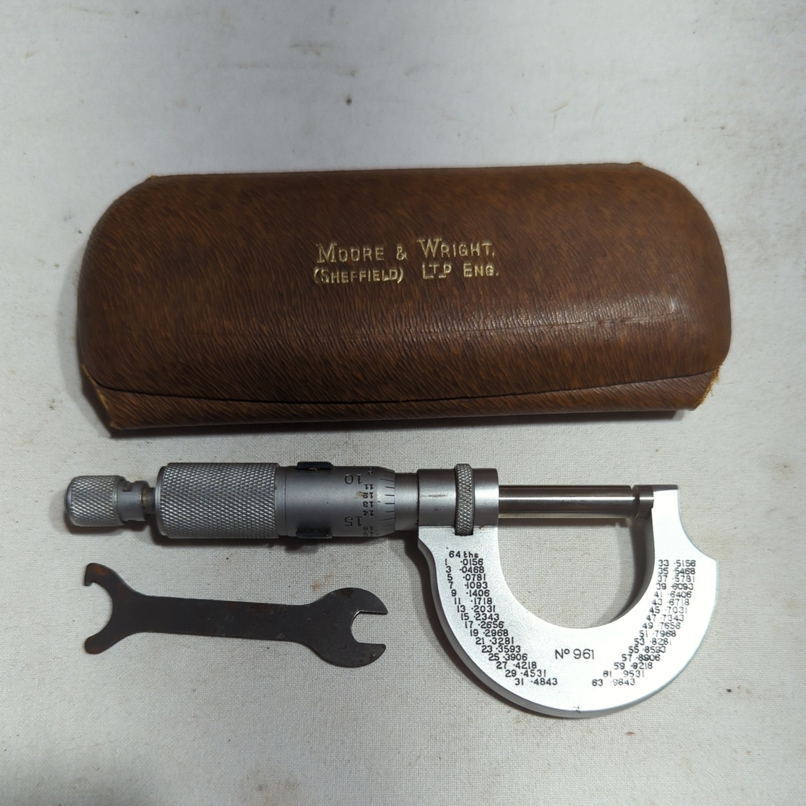Vintage Moore & Wright No.961 Micrometer With Case & Wrench
