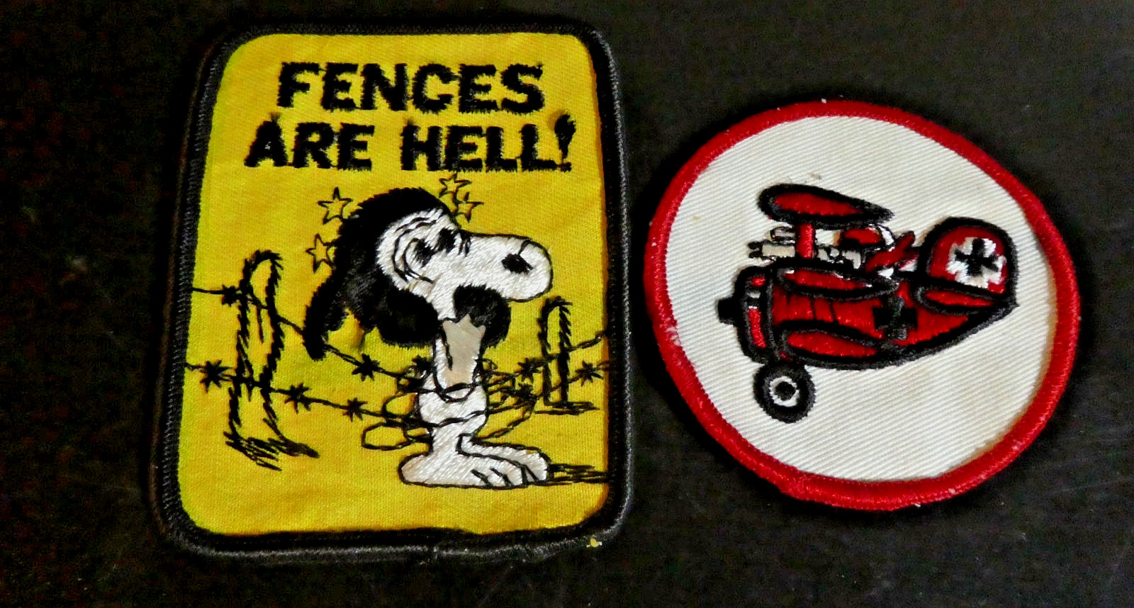 AUTHENTIC UNUSED SNOOPY RED BARON & FENCES ARE HELL PATCH UNUSED ORIGINALS