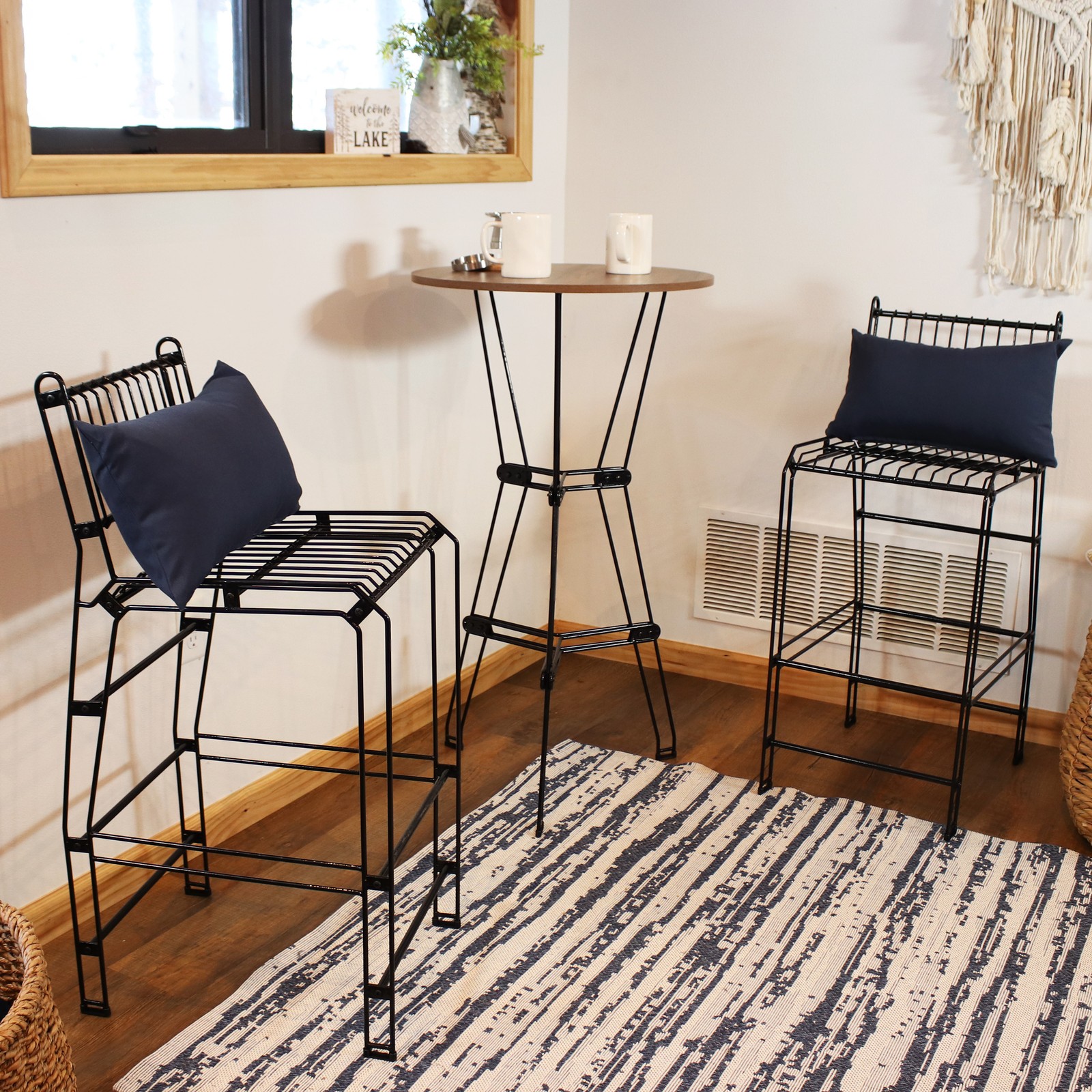 Steel Wire Indoor and Outdoor Bar Chairs - Black - Set of 2 by Sunnydaze