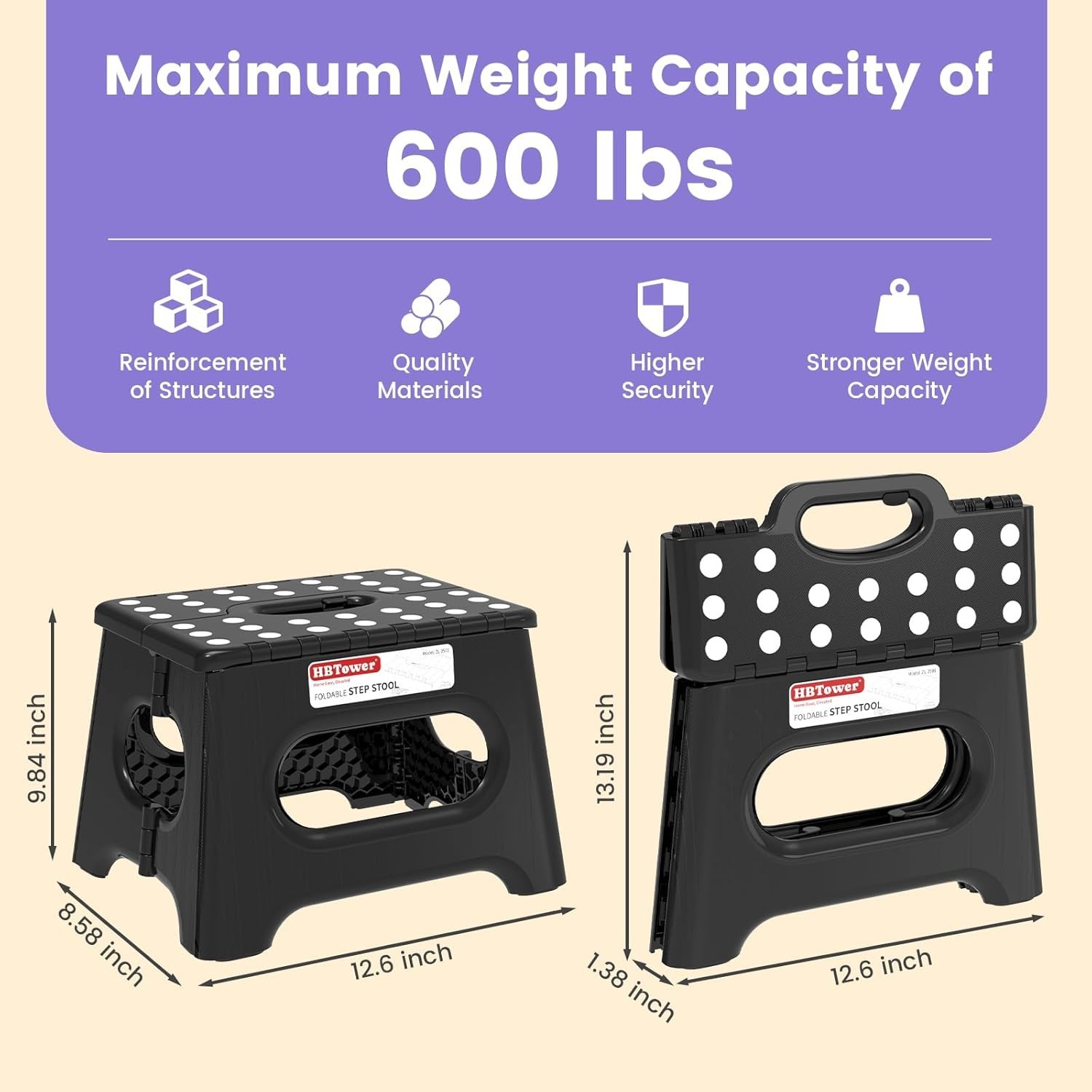 Folding Step Stool 9 Inch Non-Slip Surface & Carry Handle Sturdy Step Stool