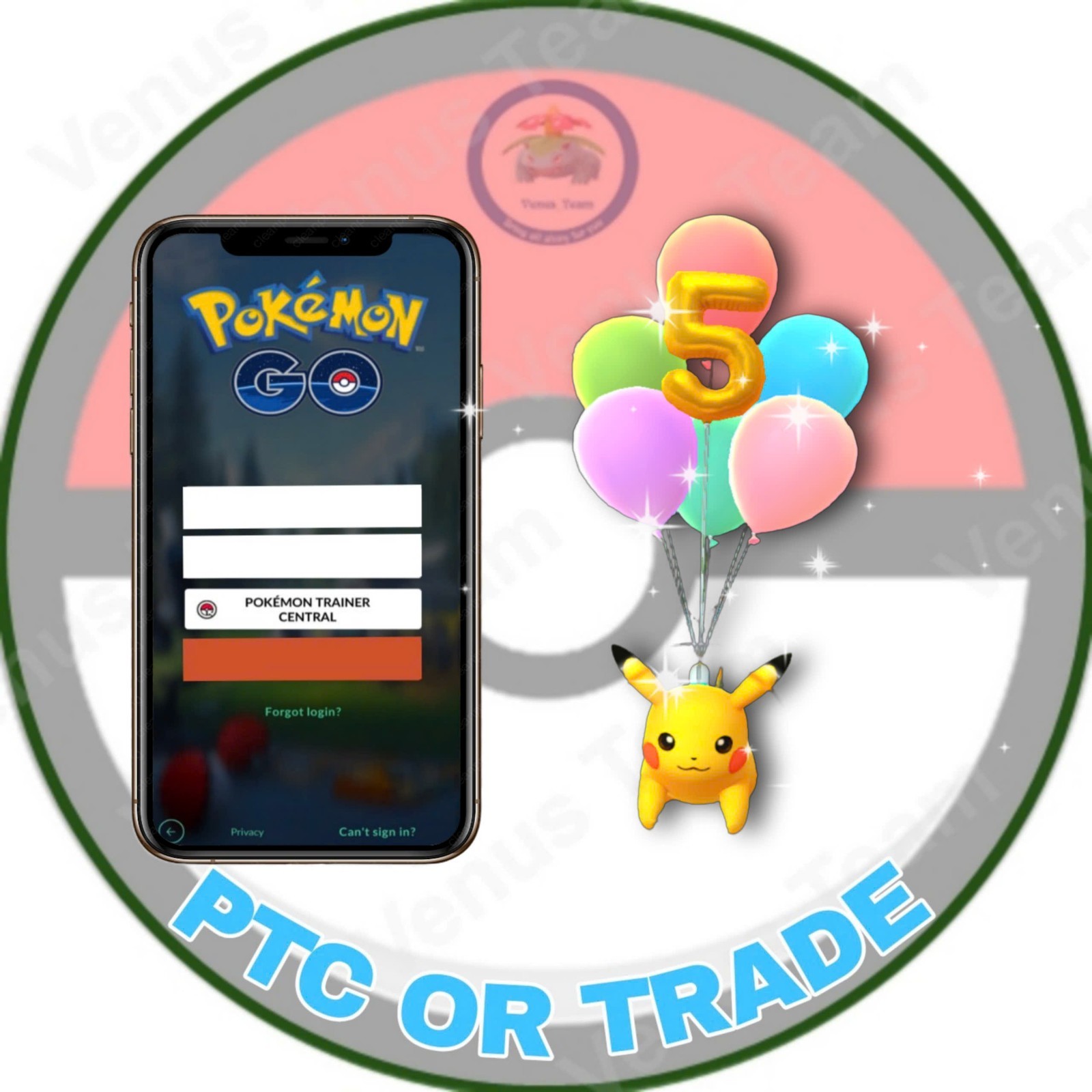 Pokémon Go ✨ Shiny Pikachu Flying 5th Anniversary Balloons ✨ PTC Or Trade
