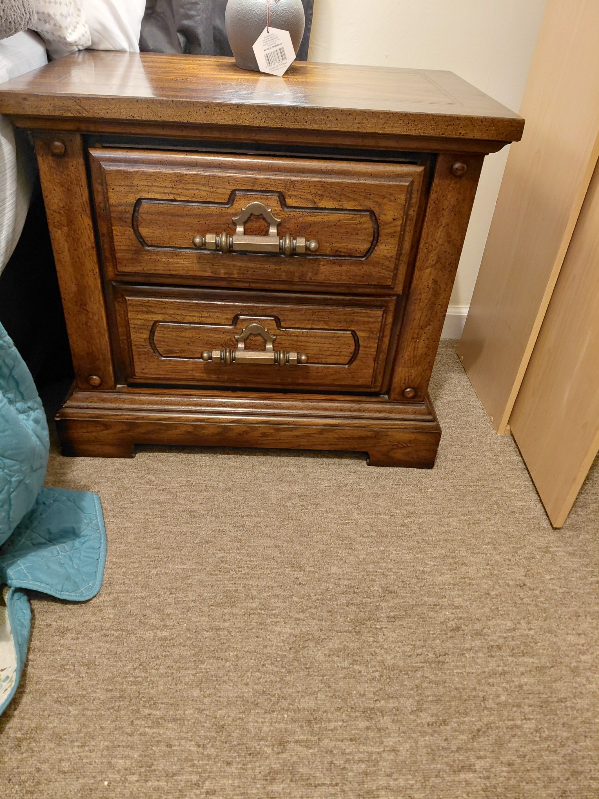 American of Martinsville Vintage Brown Wood Nightstand with 2 Drawers Storage