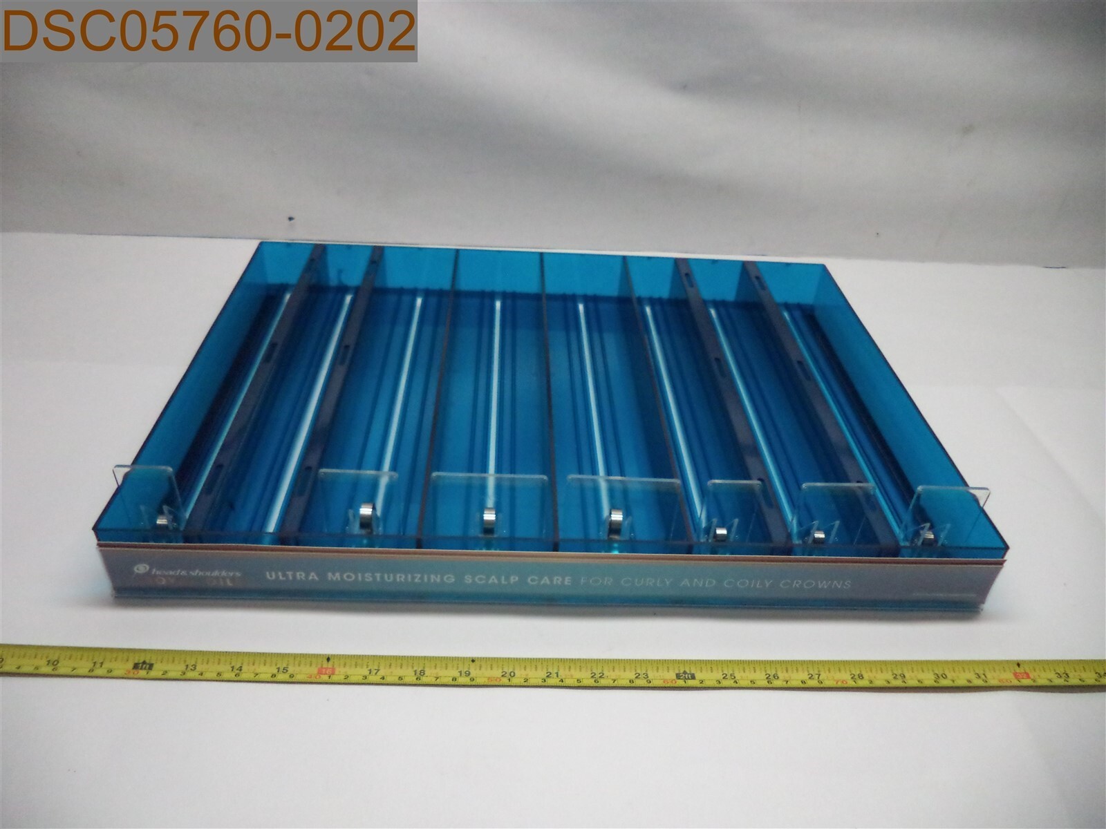 Cracked & Missing Pusher: Head & Shoulders Display Rack, 21-3/8" x 16" x 2" Blue
