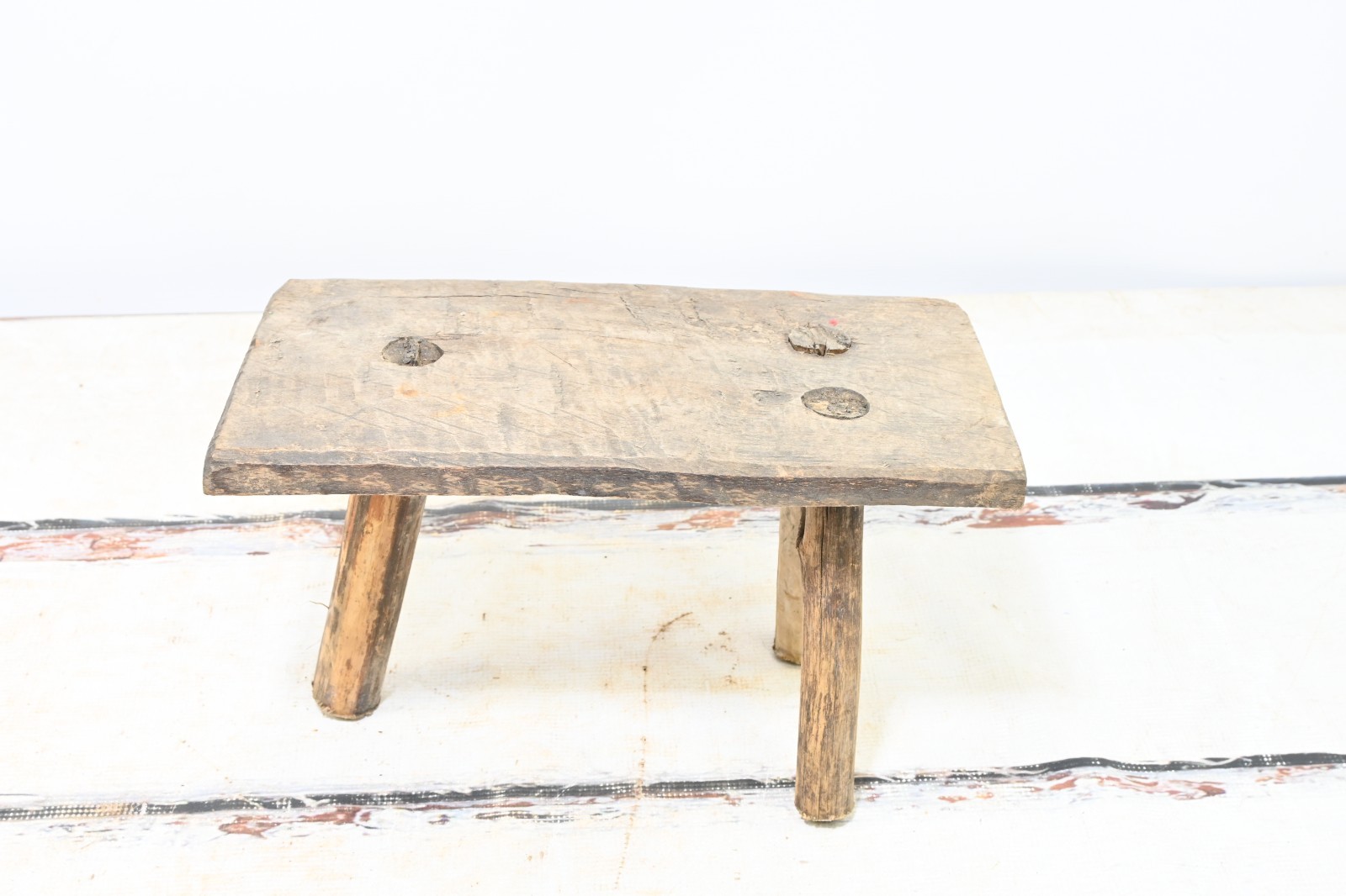 Antique . Primitive Handmade Wood Stool Milking Stool 3 Leg Barn Stool #4