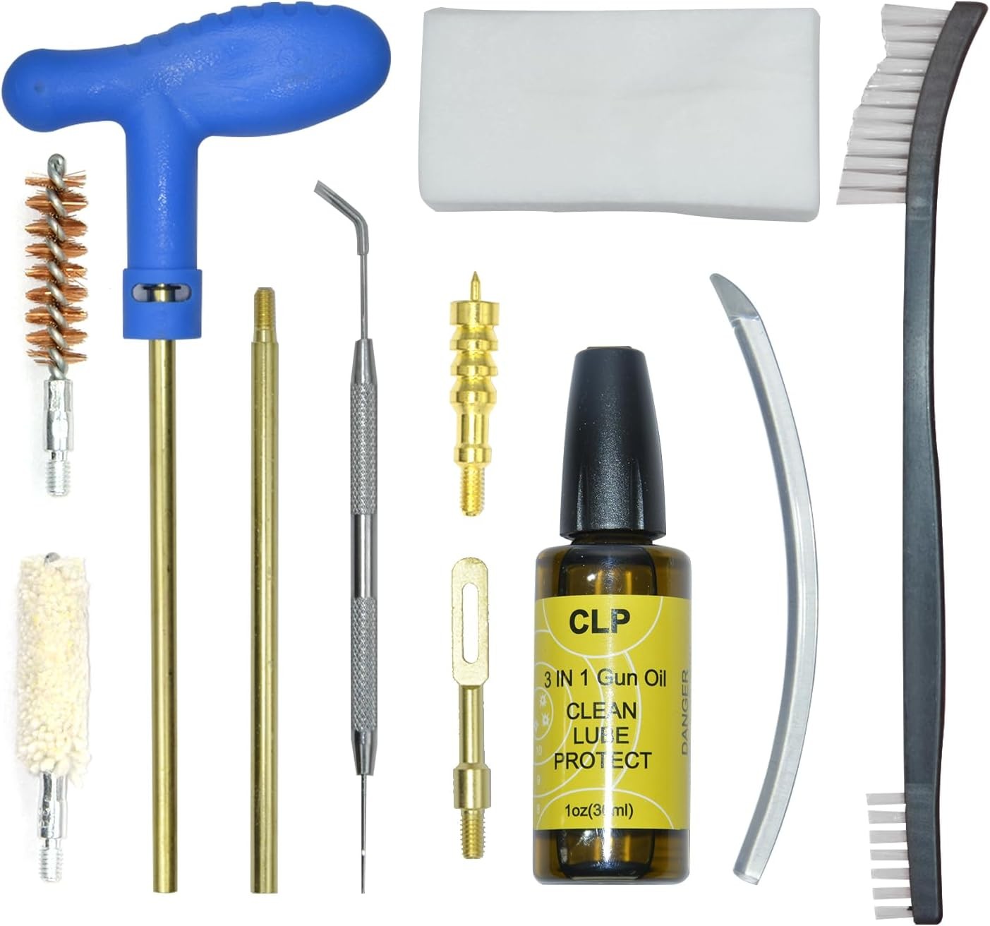 Gun Cleaning Kit for 9mm, .38, .357 Caliber Pistols - Bore Cleaning Set with Com