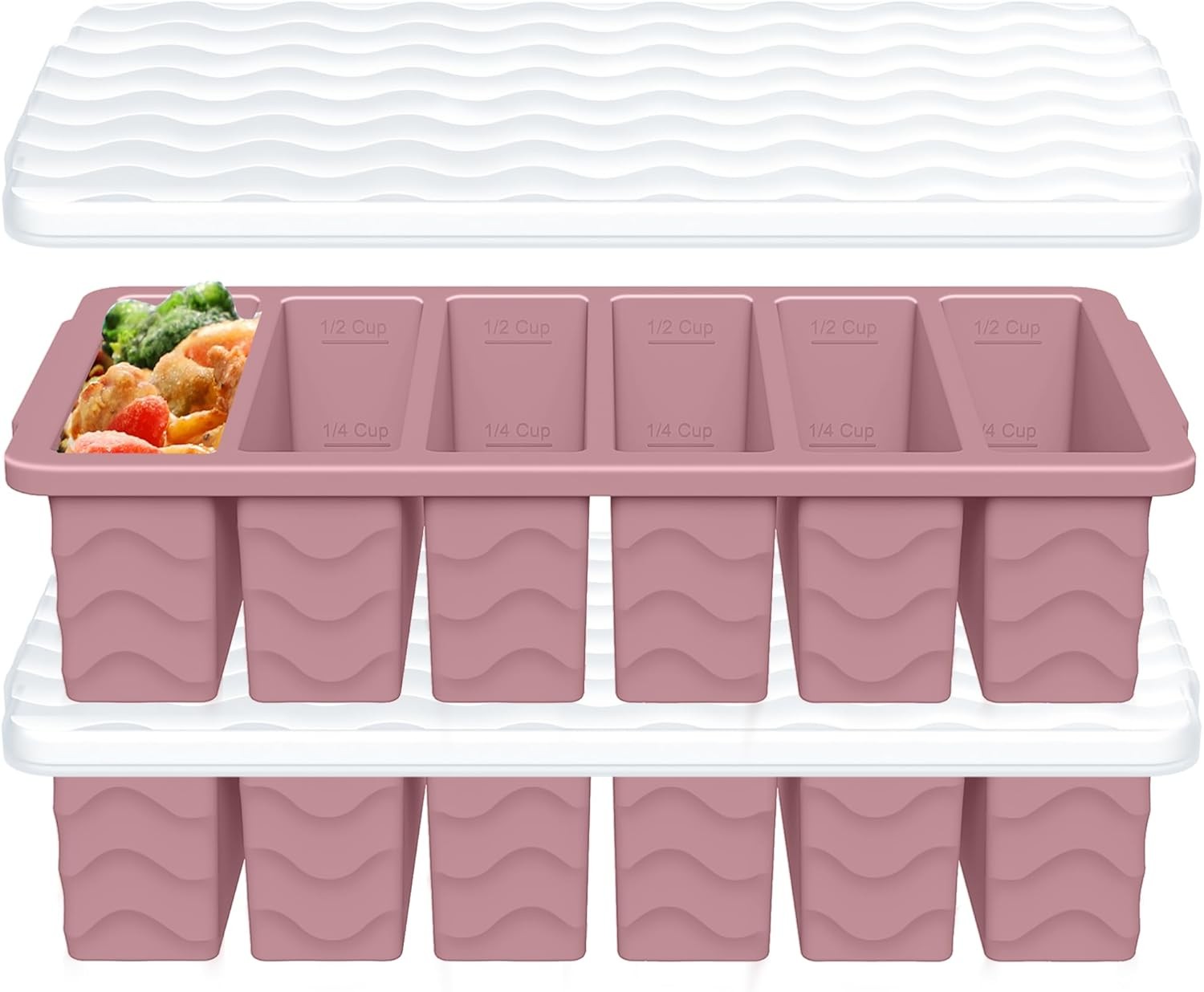 1 2 Cup Silicone Freezer Molds with Lid 2 Pack for Soup Sauce Broth