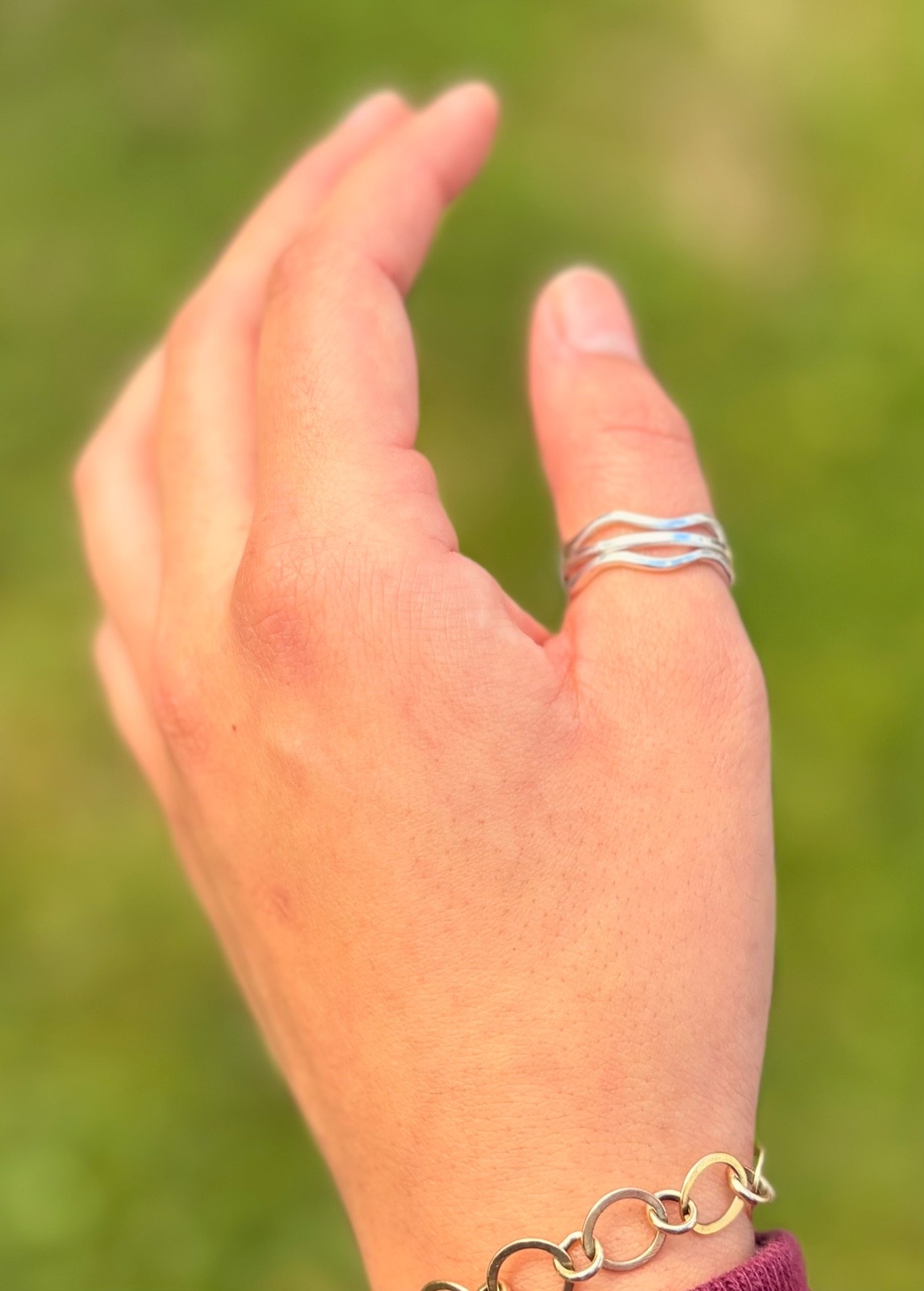 hand made fine silver 999. stacking Minimalist thin ring Big waves . 1 ring