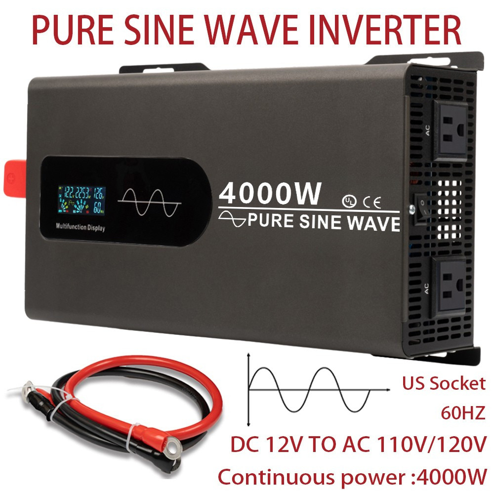 DC 12V To AC 110V 120V 4000W 8000W  Pure Sine Wave Power Inverter Converter LCD