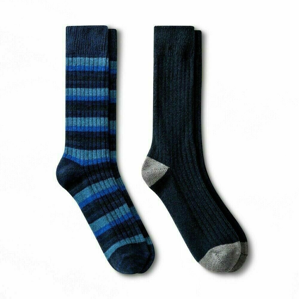 Goodfellow & Co Mens Boot Socks Soft Striped Blue Multi 2pk Size 7-12