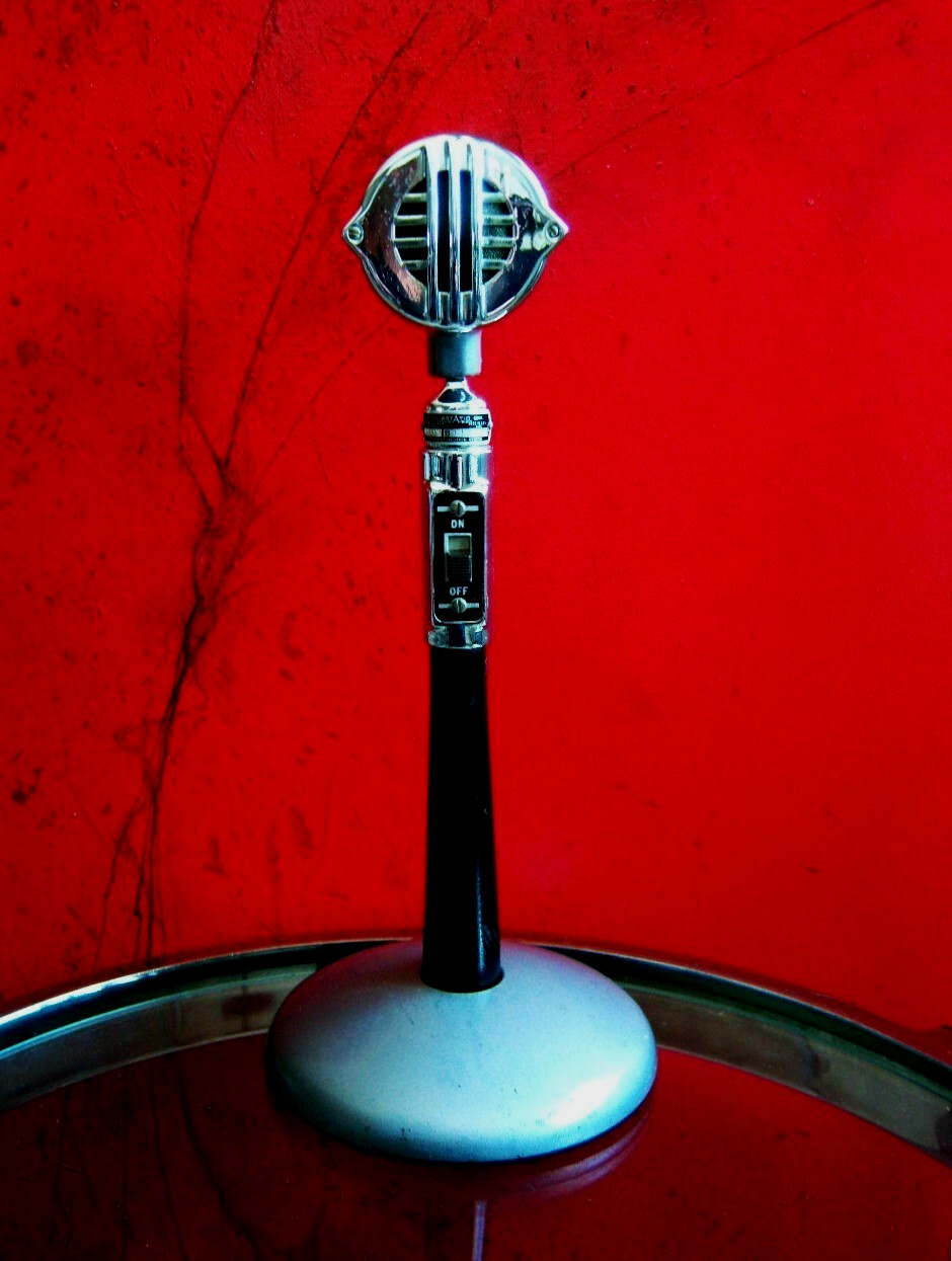 Vintage RARE 1940's Astatic N-80S crystal microphone Hi Z w Astatic E6G stand