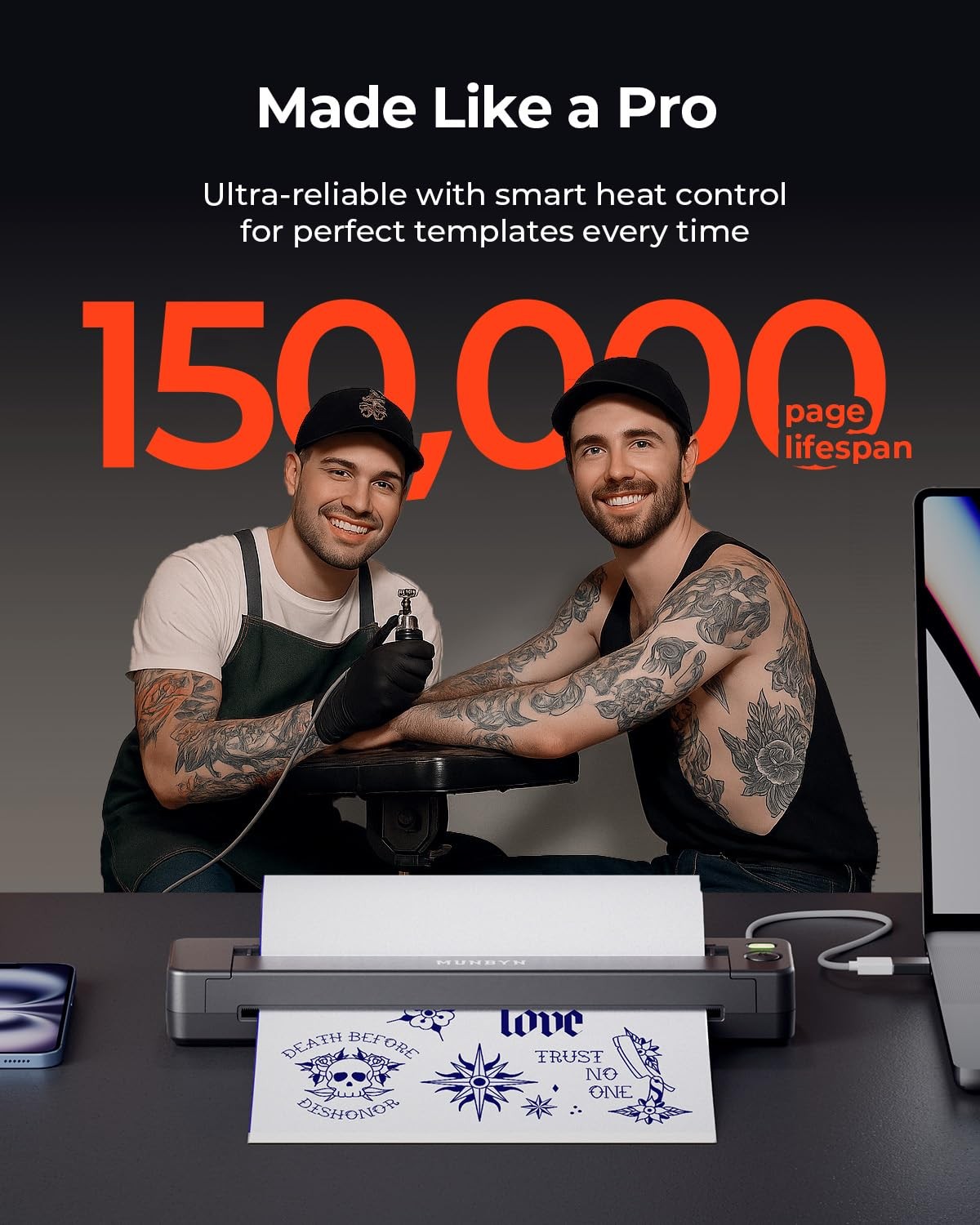 Munbyn Tattoo Stencil Printer Itp06 300Dpi Wireless Thermal Tattoo Printer 20