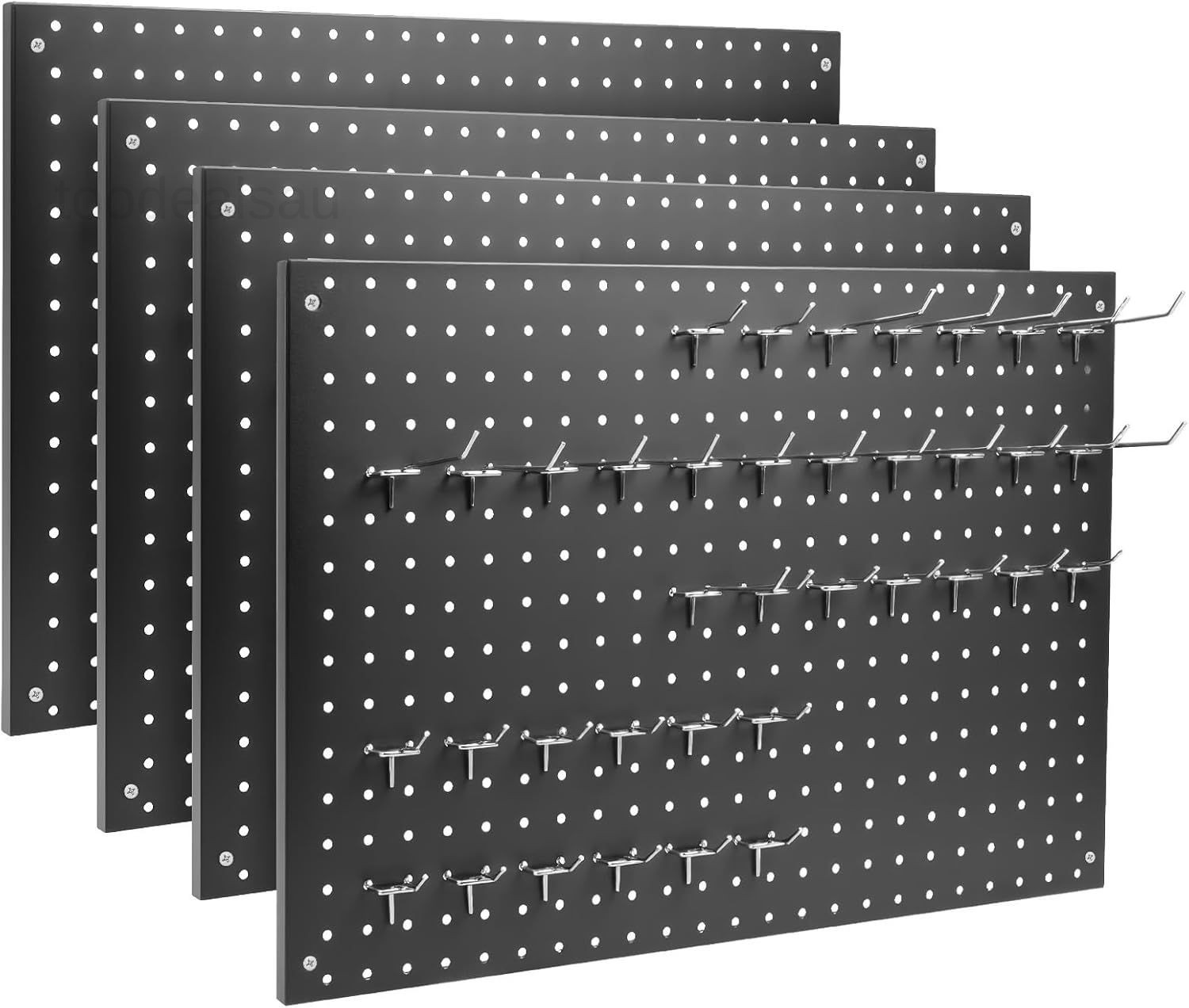 Peg Board, 4 Pack Metal Pegboard Panels Black 4 Pcs with Hooks