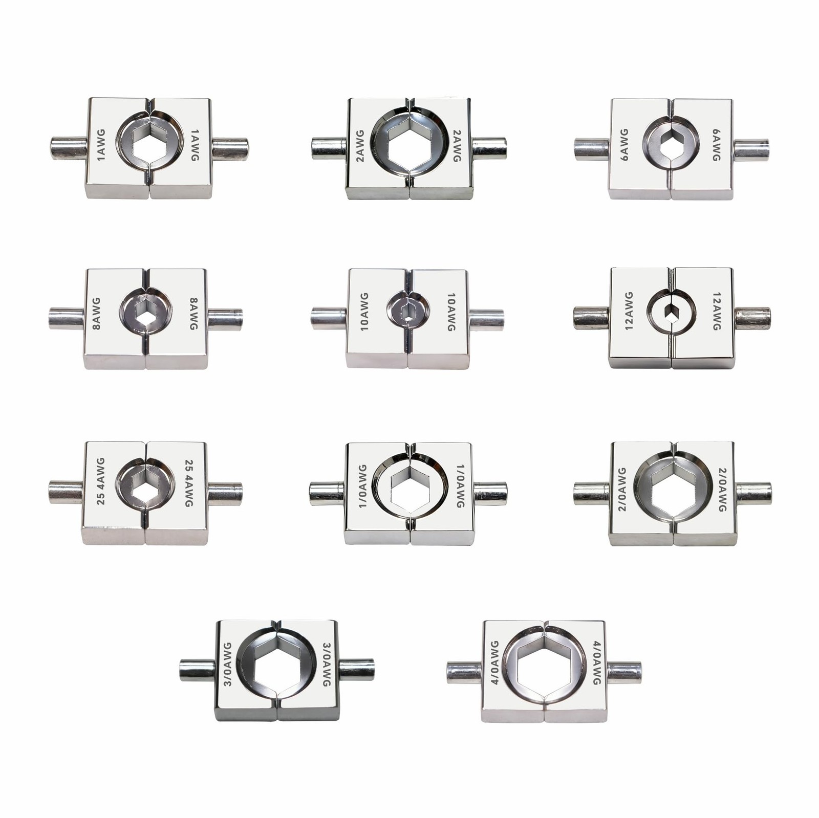 11 Pairs Hydraulic Crimper Dies Set For Yqk70 Us Standard 12 Awg To 4/0 Awg Heav