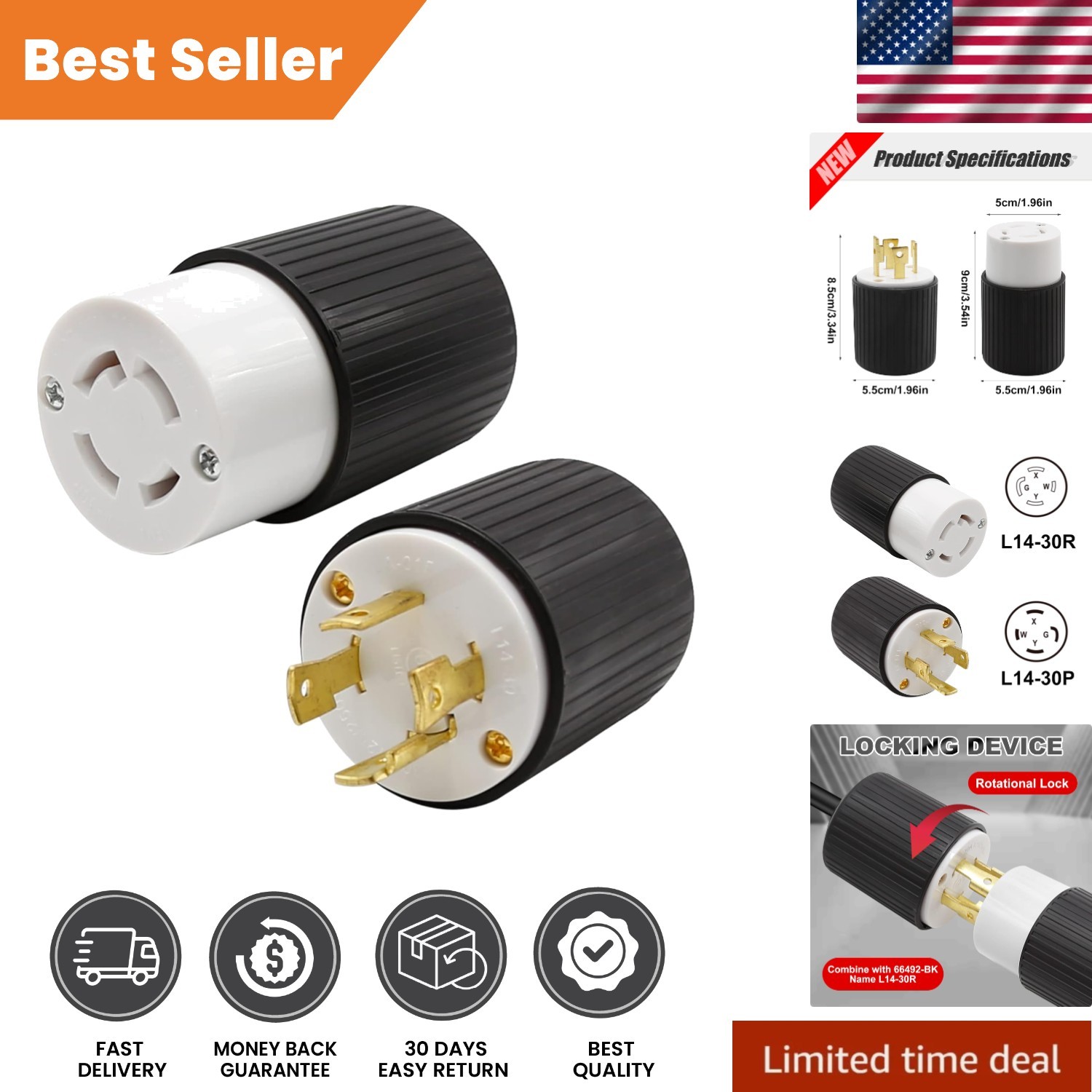 Durable 30 Amp NEMA Twist-Lock Plug & Connector for Safe Electrical Connections
