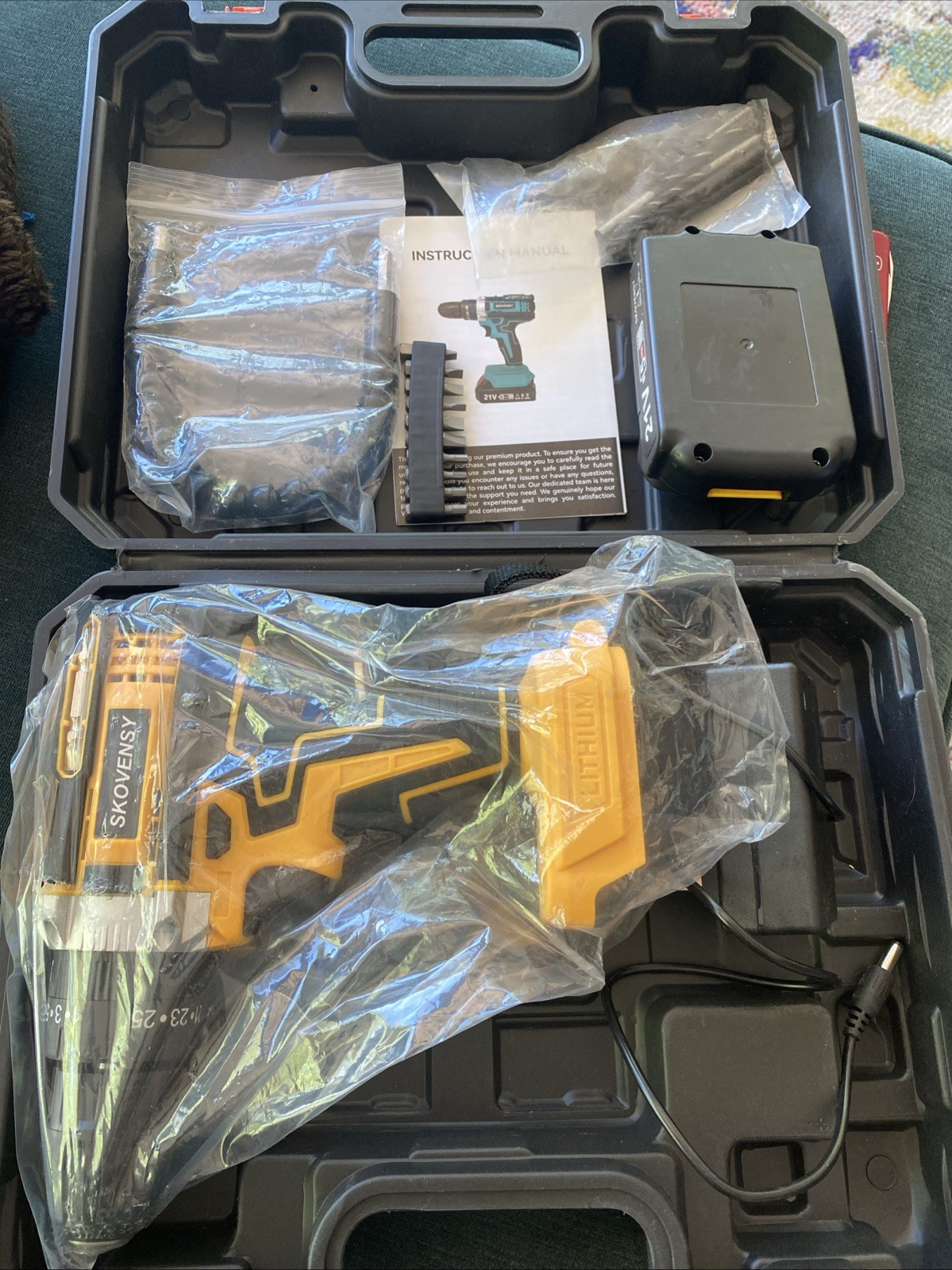 Skovensy Cordless Electric Drill W Battery Drill Bits, And Charger W Case