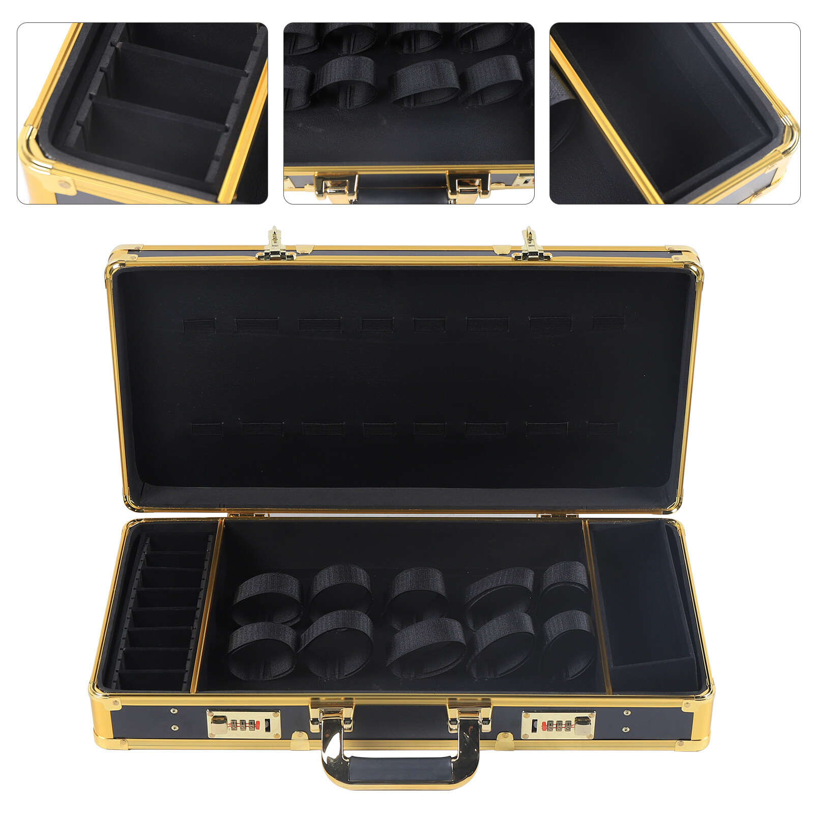 Large Barber Suitcase Carrying Case Clipper Trimmers Tool Storage Organizer Gold