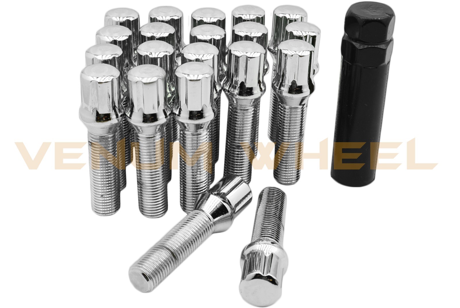 (10) 14x1.5 | 55mm Extended Shank | Chrome Spline Tuner Lug Bolt Replacement Kit