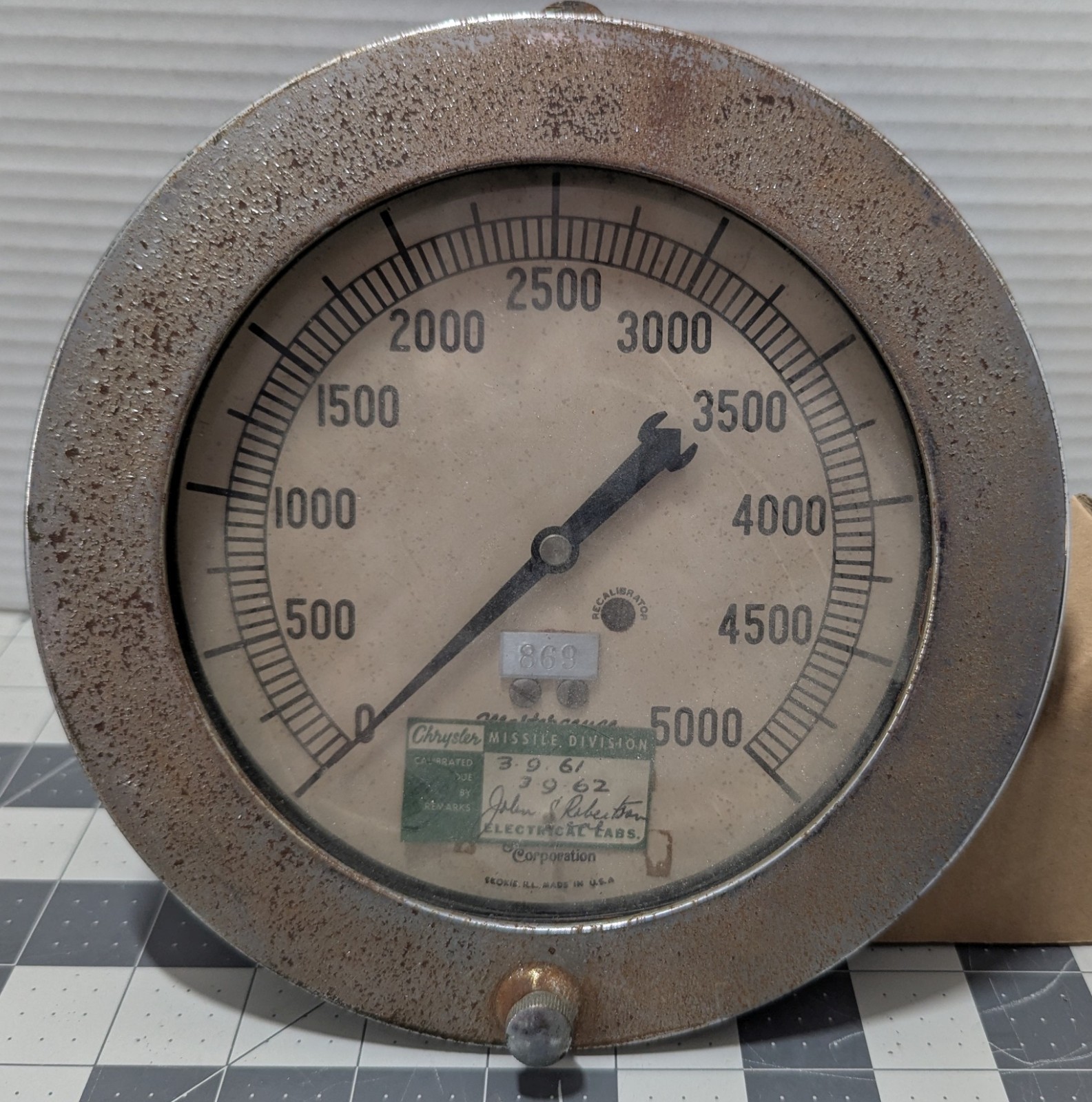 Vintage Marsh Safecase Mastergauge 5,000 PSI Gauge (Chrysler Missile Divison?)