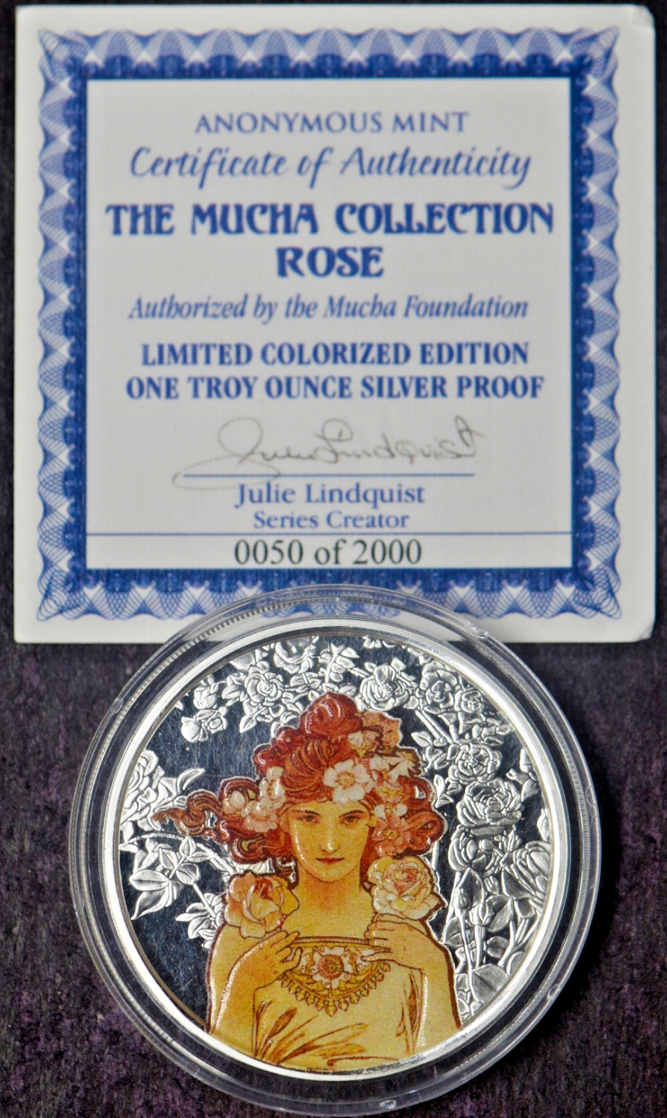 2017 Anonymous Mint 1oz Silver The Mucha Collection Rose Colorized ✪COINGIANTS✪