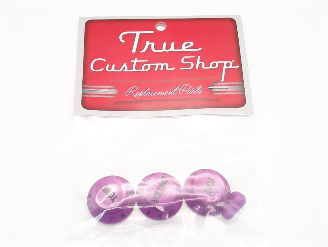 True Custom Shop® Purple Knobs & Switch Tip Set for Fender Strat 1 Volume 2 Tone