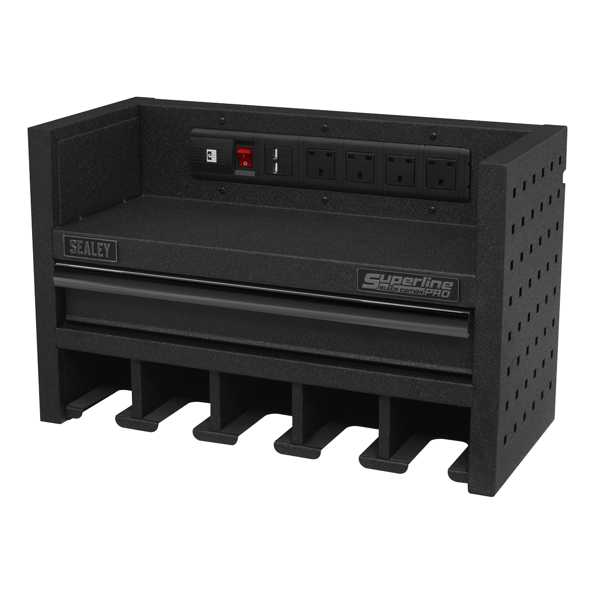 STP23 Sealey AP22SRBE Power Tool Storage Rack 560mm with Drawer & Power Strip