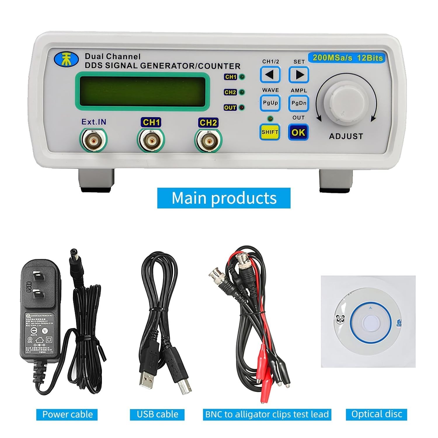 High Stability DDS Signal Generator with Dual-Channel Output and Frequency Meter