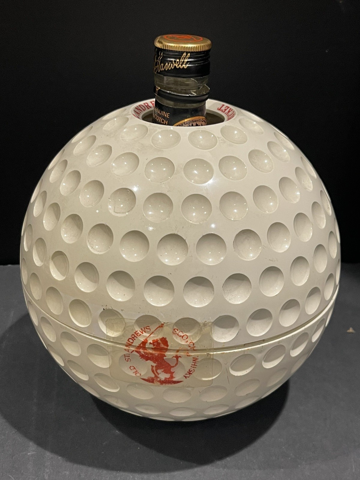 Vintage Old St. Andrews Scotch Whisky Golf Ball Ice Bucket And Empty Bottle