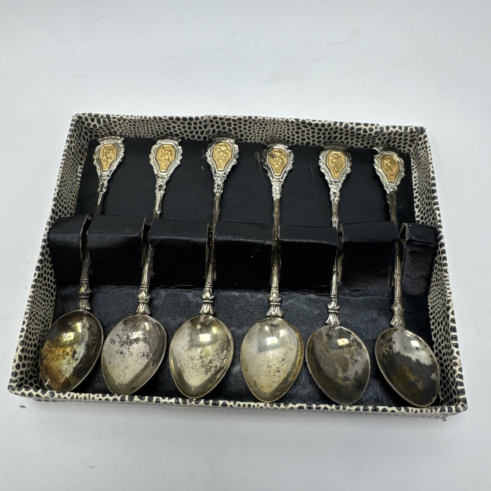 Vintage Made in Italy Cherub Metal Set of 6 Salt Appetizer Salt Spoons